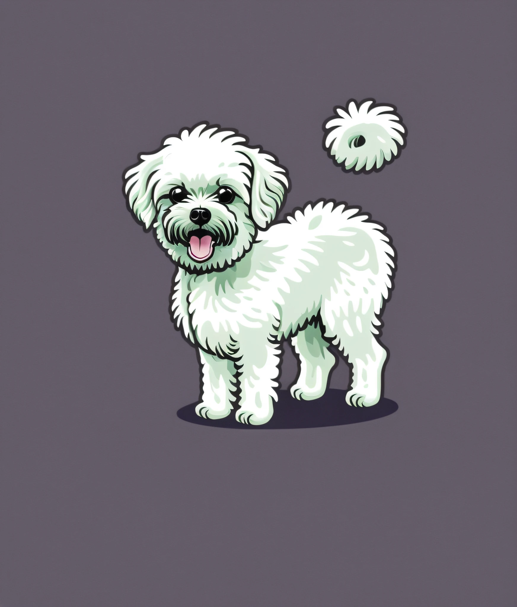 White Toy Poodle breed dog, colorful, vintage style, (t-shirt design), realistic volumetric masterpiece light