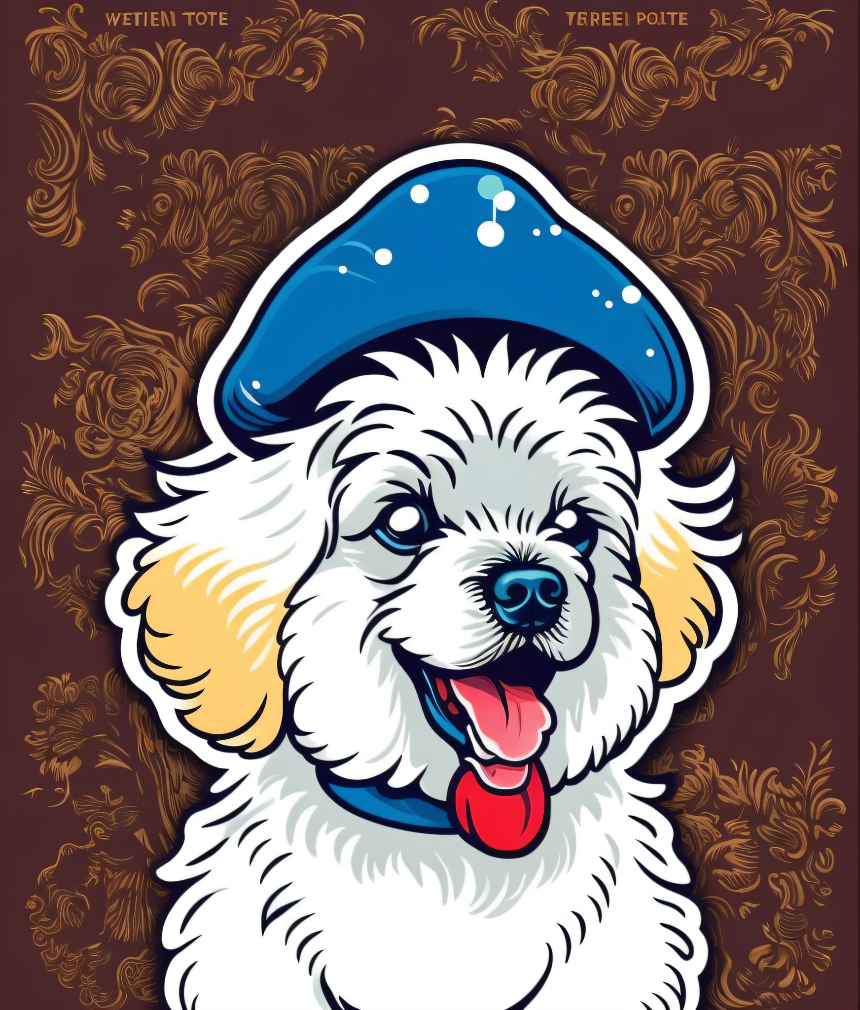White Toy Poodle breed dog, colorful, vintage style, (t-shirt design), realistic volumetric masterpiece light