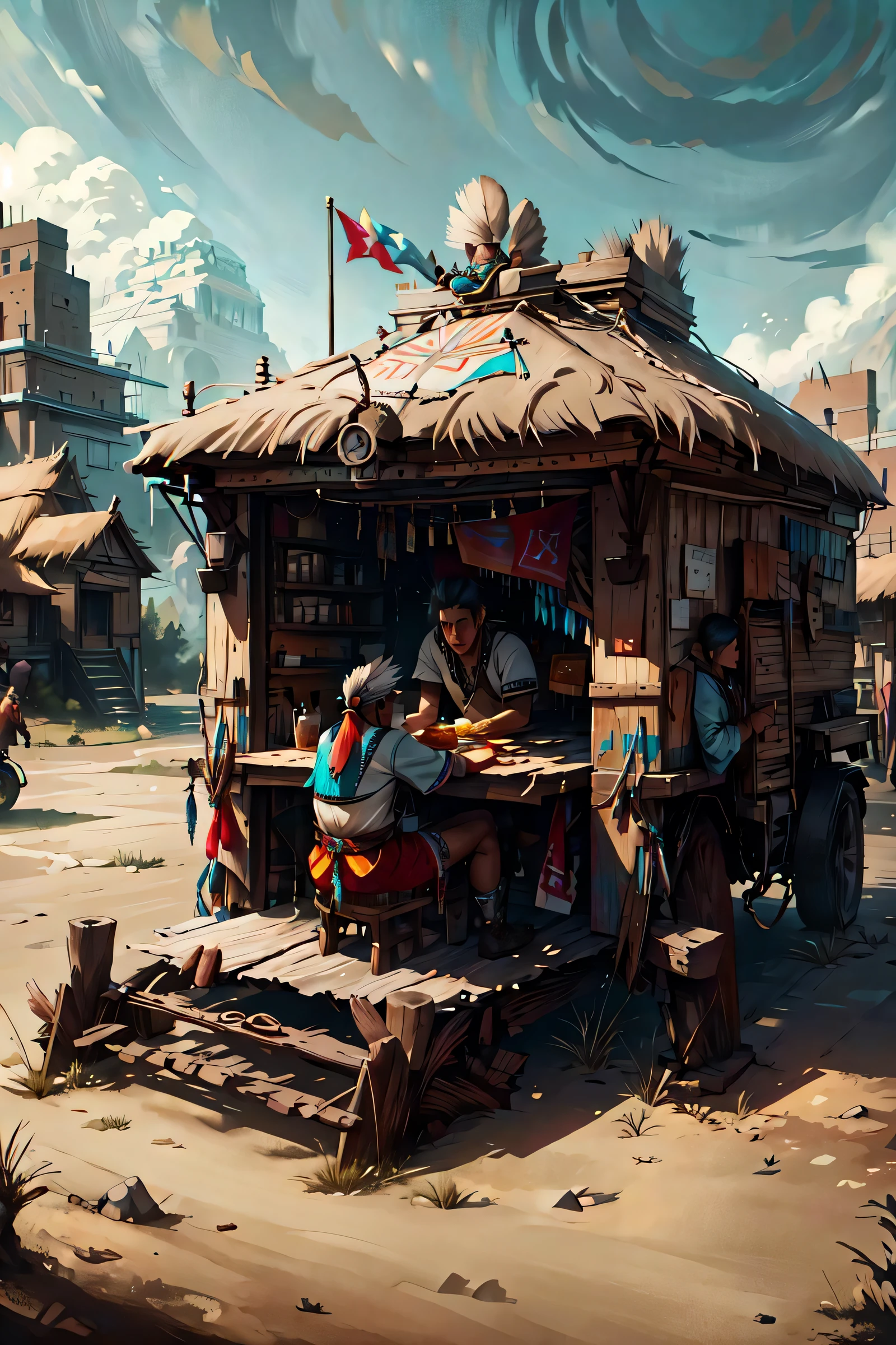 TotemPunkAI,
APACHE,
MOHAWK,
INCA,
outdoors, sculpture, on_square, general, holding_flag, kfc, bench, fastfood, table,, (masterpiece:1.3), (best_quality:1.3), (ultra_detailed:1.3), 8k, extremely_clear, realism, (ultrarealistic:1.3),, insane details, intricate details, hyperdetailed, ultra detailed, extreme detailed, highest detailed, high_detail, colorful, beautiful, hdr, photorealistic, highres, ultra_high_res, photography, aesthetic, extremely_delicate,