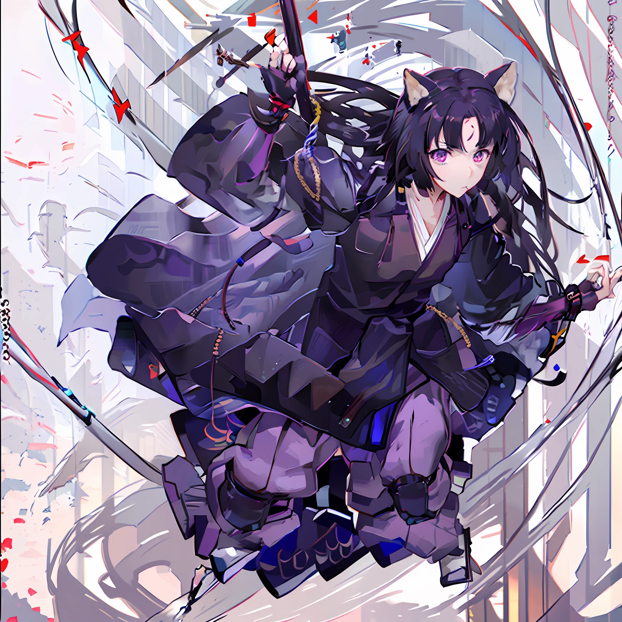 Firefighter, fair skinned, purple eyes, black hair, firefighter's uniform, well detailed, firefighter anime girl