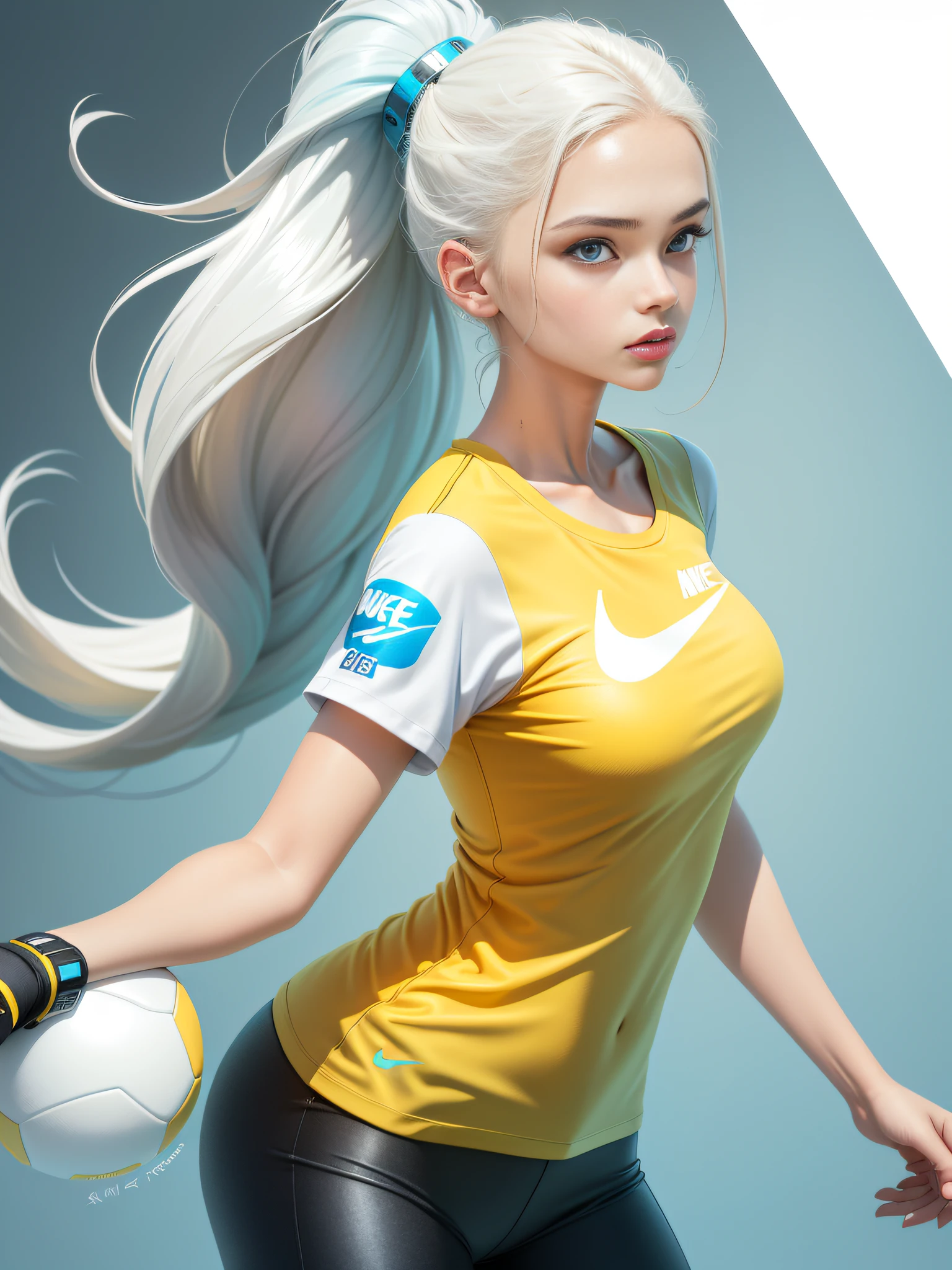 A stylish one-man design space background full of bubbles fluffy feeling summer sports T-hug space background Cyberpunk ((white sea blue: 1.3) + (fashion: 1.1) + (trendy: 1.2)), (nike logo), (corona rendering), ((summer sports t-hu concept + concept art design): 1.3), (8K: 1.3), (2:3 aspect ratio + warm color Q2), (750 pixels), ((fashion elements) :( 1.1+Yellow T-shirt blends with fashion elements)), (dynamic: 5), raindrops