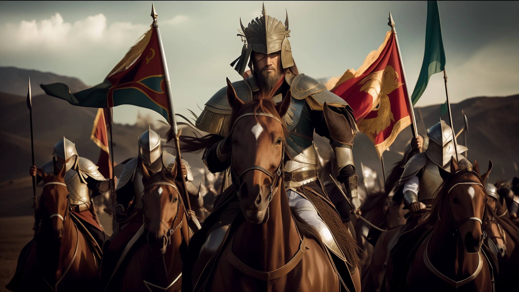 there are many people riding horses in a field with a lot of people, cinematic cgsociety, undead winged hussar, pexels contest winner, song dynasty, epic diptych, hd award-winning photo, powerful warrior, king arthur