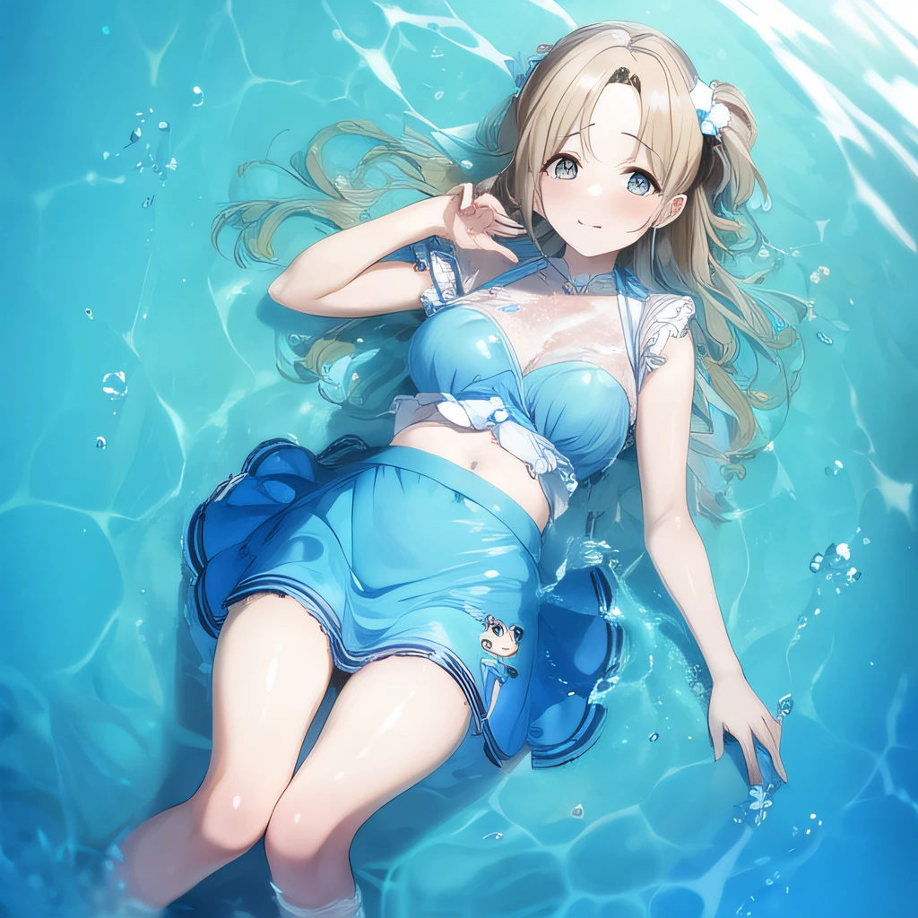 Masterpiece,ichikawa_hinana,blue skirt,in water,bubbles