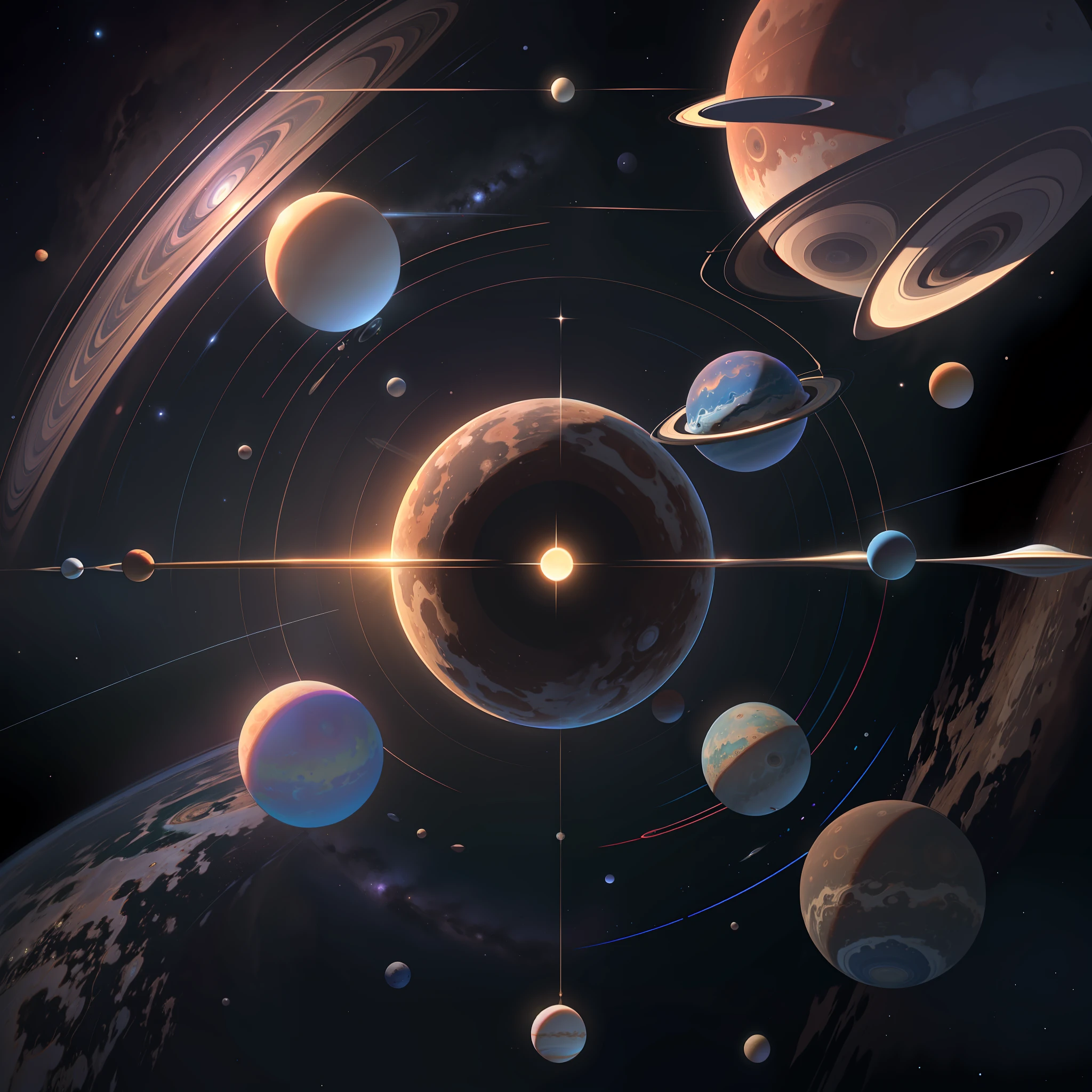 Universe, Mercury, Venus, Earth, Mars, Jupiter, Saturn, Uranus, Neptune, Solar System, a line arranged, 4K, marked names, logos