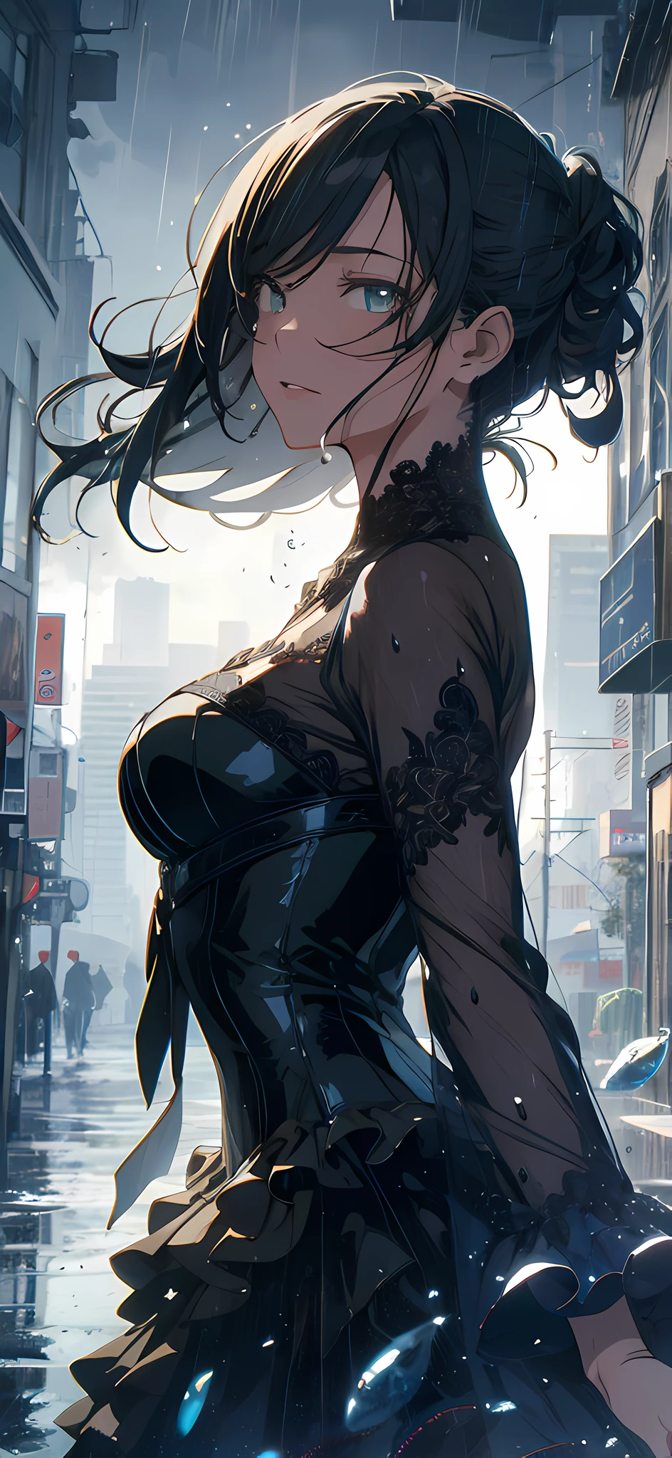 Absurd, high resolution, super detailed, (1 girl:1.3),
break
, Cel shadows, bold silhouettes, flat colors, sharp shadows, graphic style, comic book influences, clean lines, eye-catching visuals
break
, music box art, intricate mechanisms, melody creation, nostalgic charm, exquisite craftsmanship, art engineering
break
, raindrops, wet surfaces, reflections, puddles, moody atmosphere, soothing rain sounds