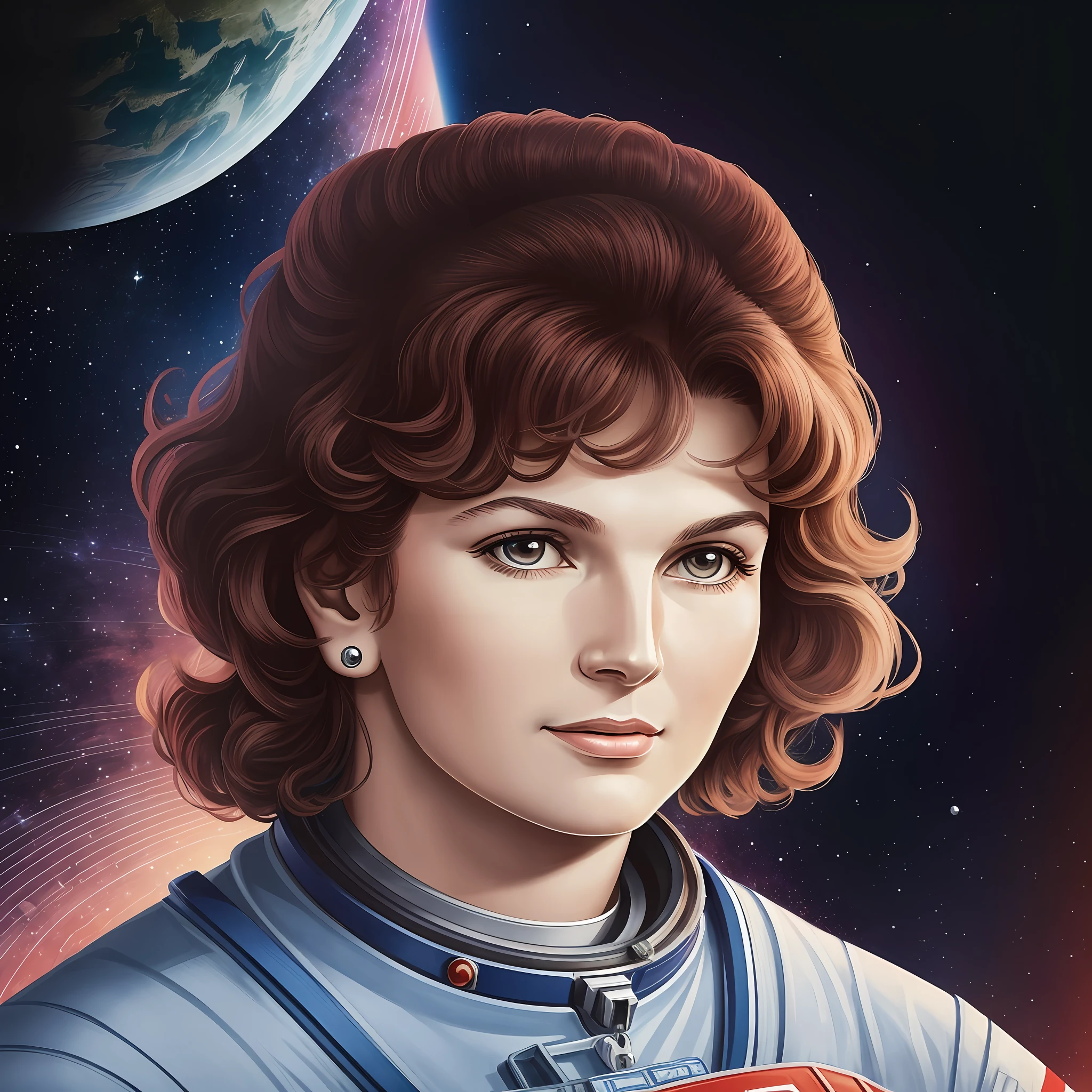 AI Portraits of Stellar Achievers: Celebrating Women's Contributions to Space Exploration
1963: Valentina Tereshkova - Soviet cosmonaut. She was the first woman to travel in space on a solo mission aboard the spacecraft Vostok 6a. --auto --s2