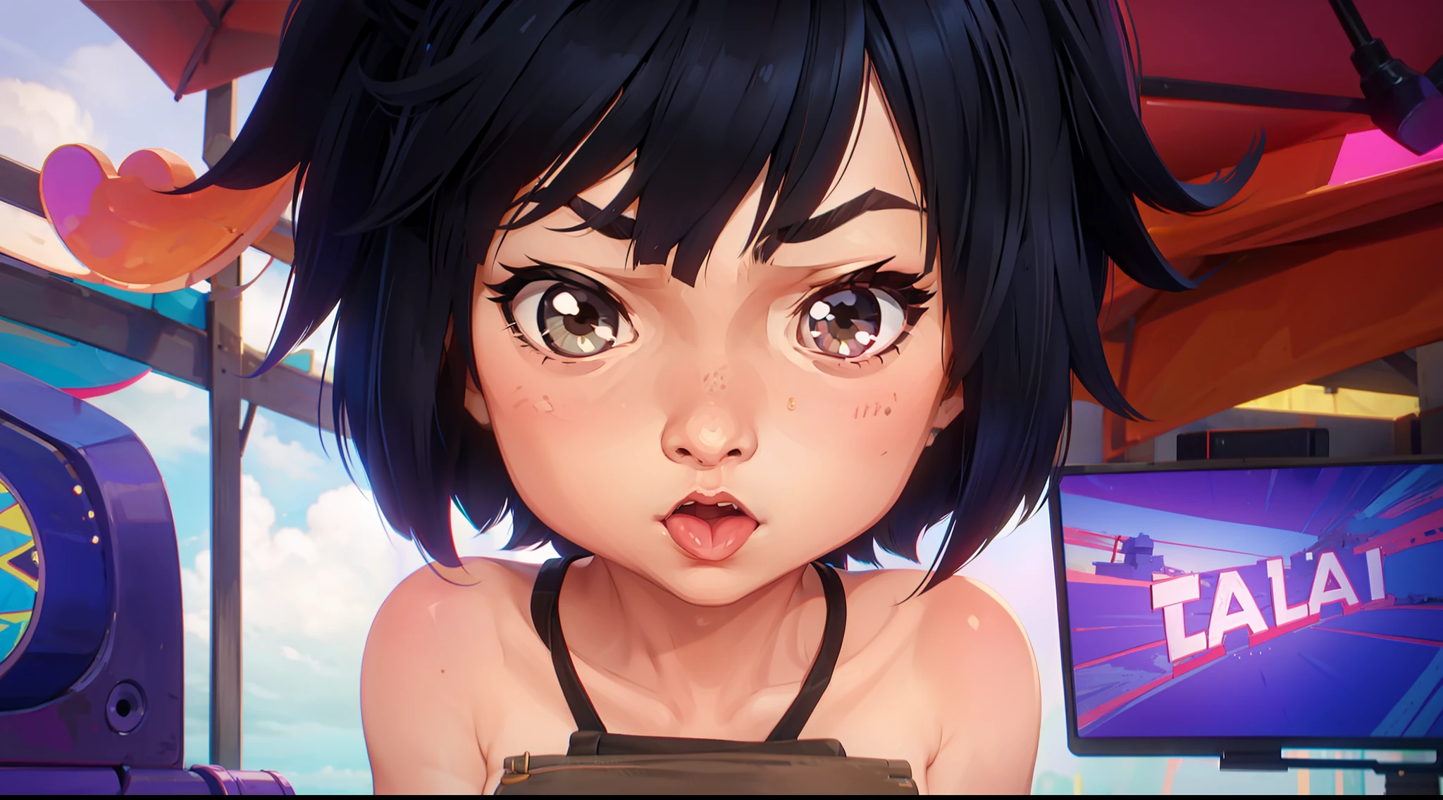 cute Peni Parker, tongue out, cute, brown eyes