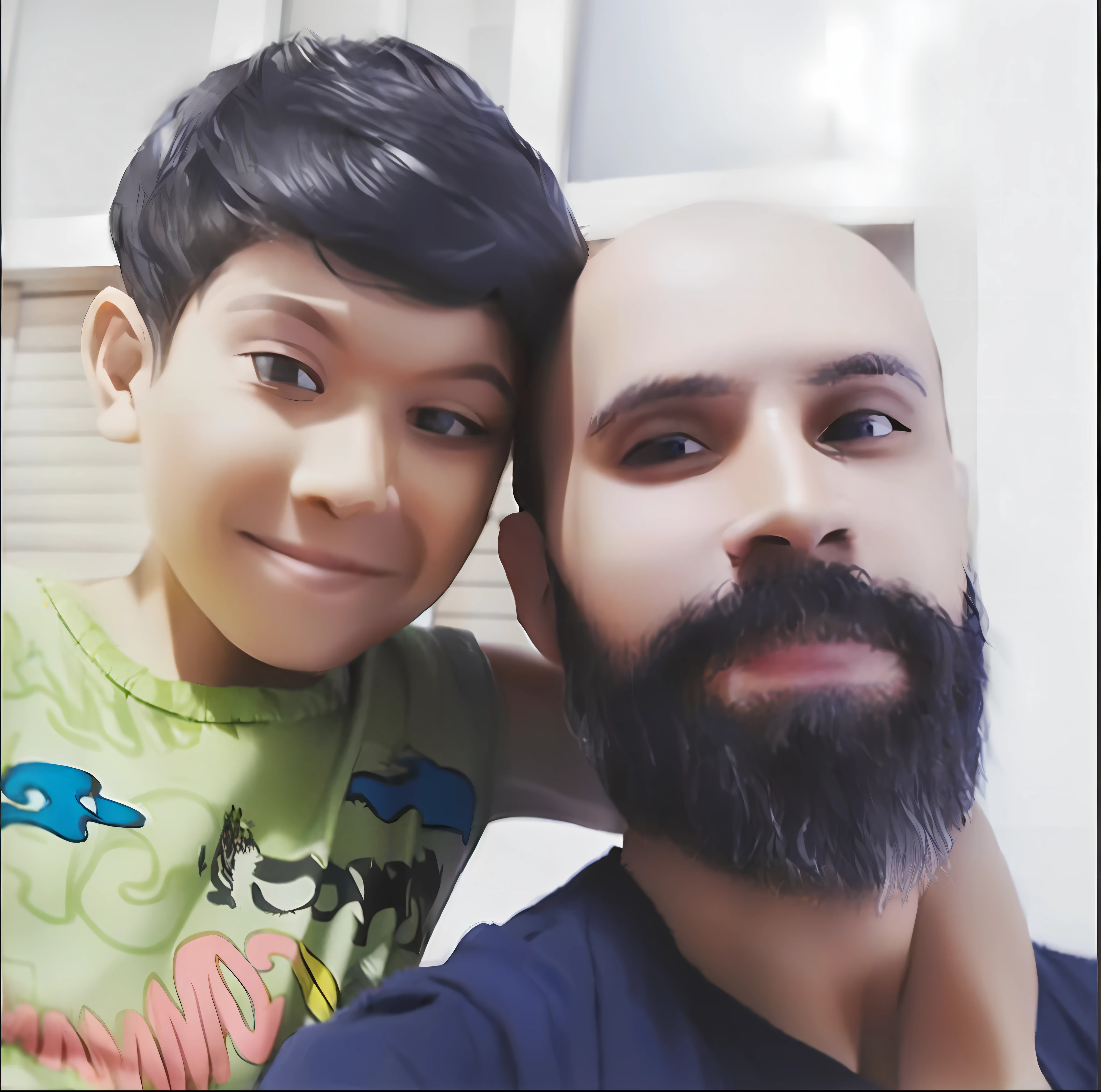 There is a man and a boy who are posing for a photo, with a , profile picture, 3d carton
