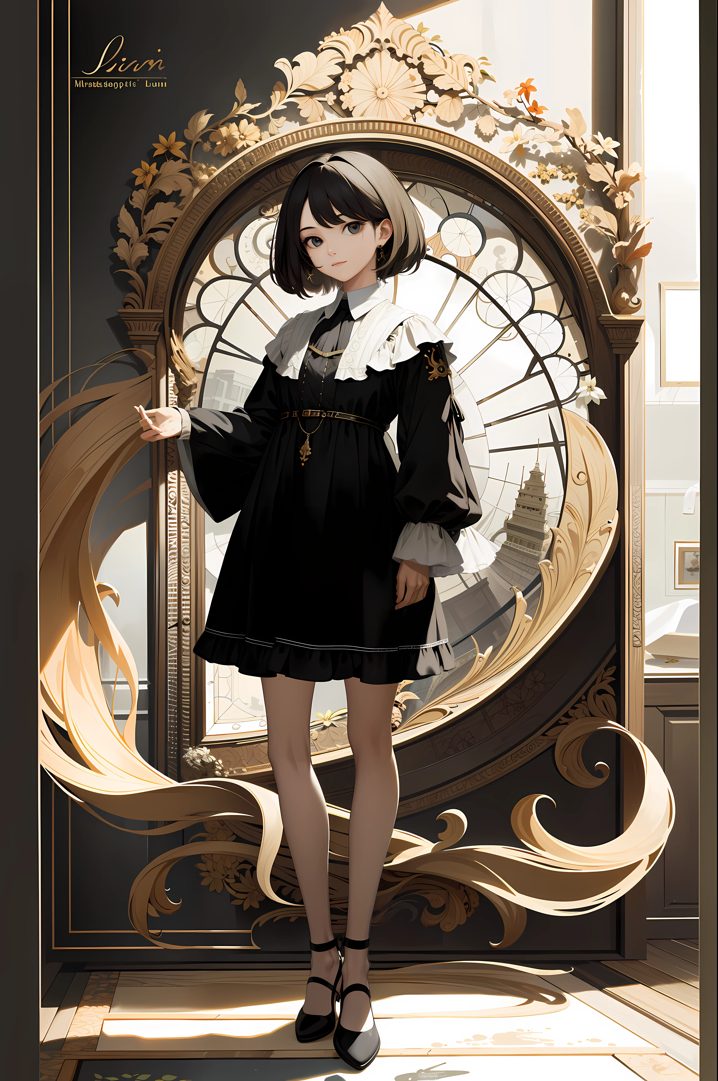 (Masterpiece, Best Quality, High Resolution: 1.4), Detailed, Intricate Detail, 4K, Color Splash, Line Art, Art, Fibonacci, Lulian, a cute young girl