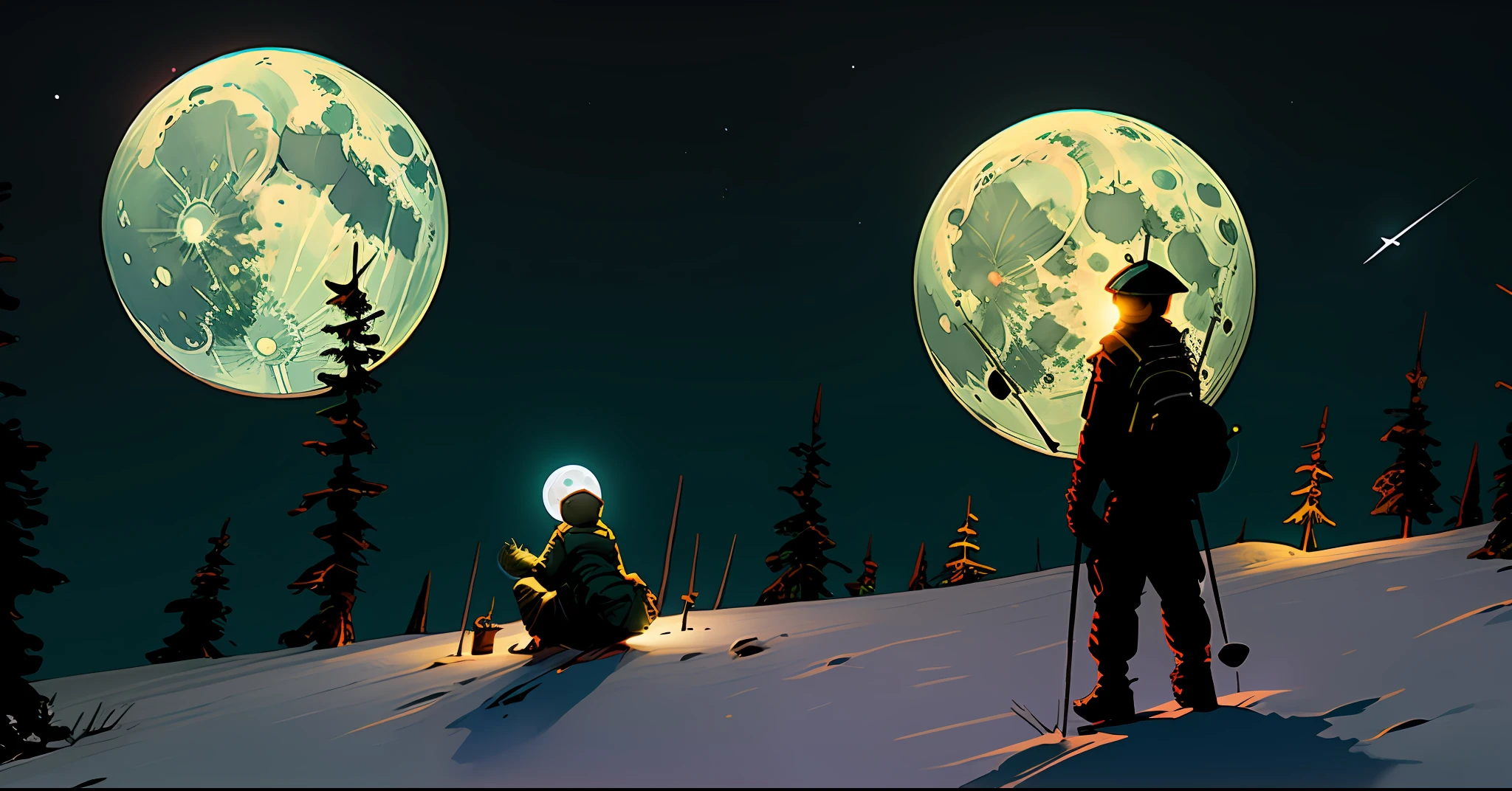 Green moon, night sky