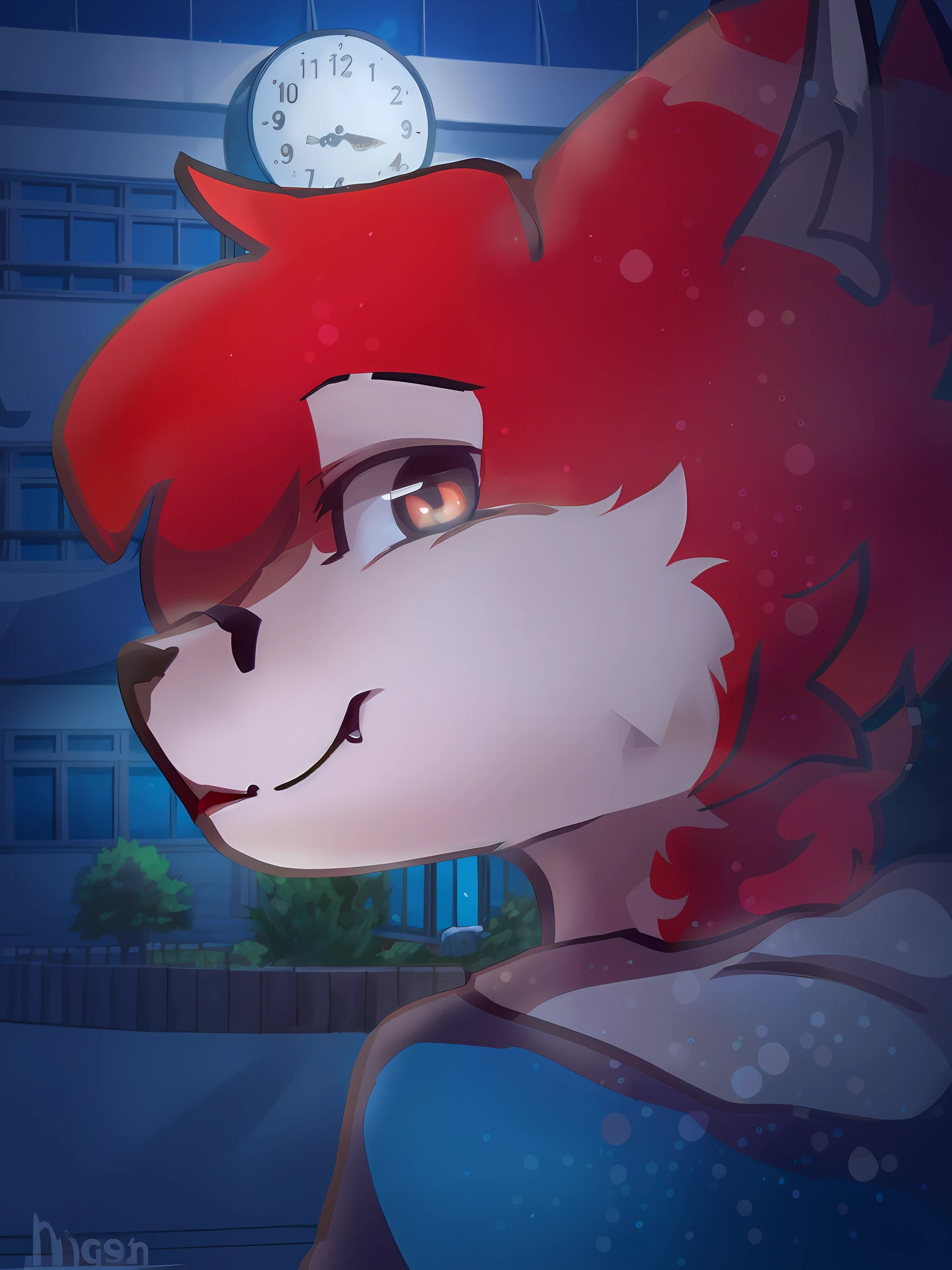 there is a cartoon picture of a cat with a clock in the background, handsome weasel fursona portrait, lofi portrait, furry character portrait, portrait of an anthro fox, unknown artstyle, anthro portrait, fursona art, art in the style of joshy sly, realistic artstyle, lofi portrait at a window, furry fursona