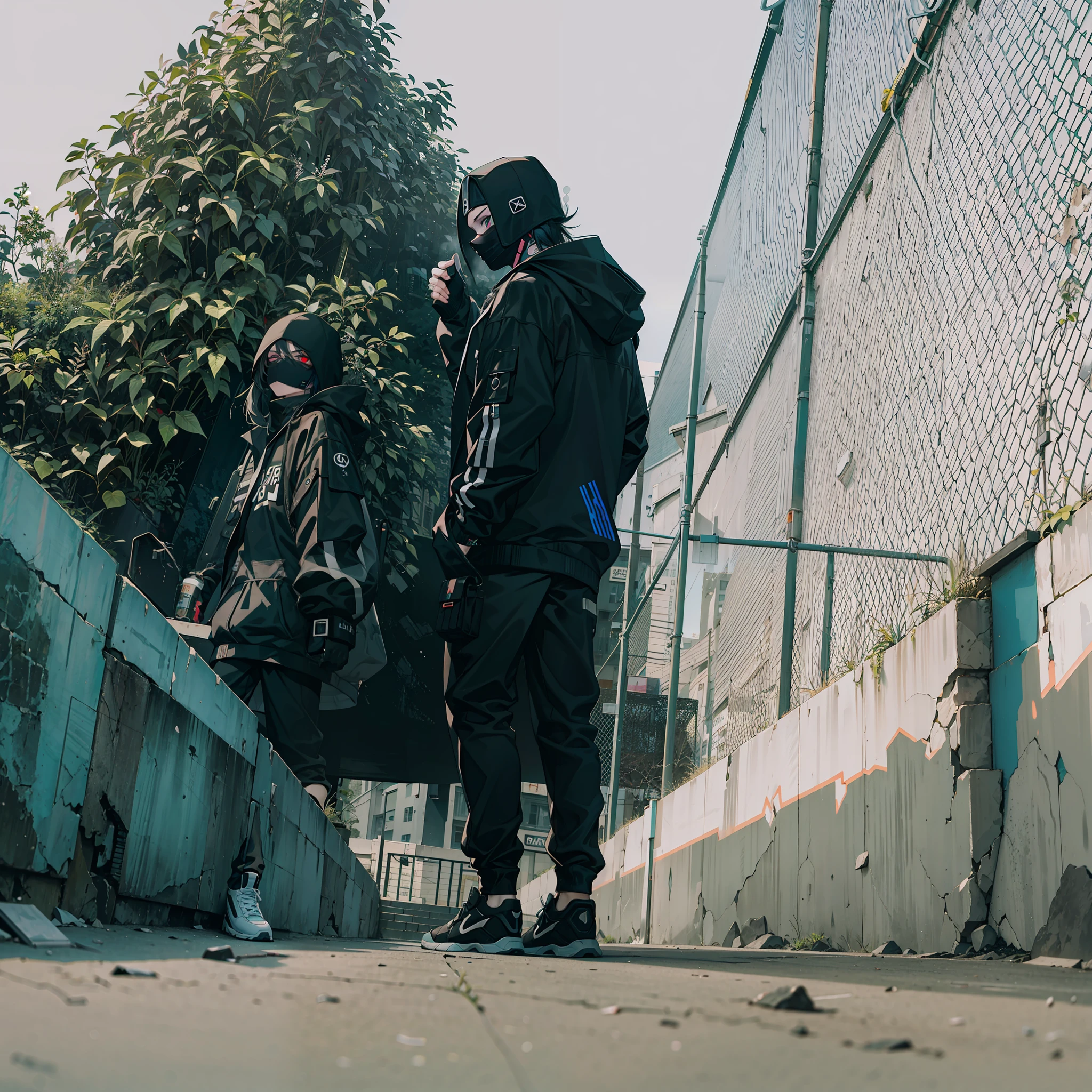 Ultra realista, street wear, dark wear, cyberpunk. Anime .