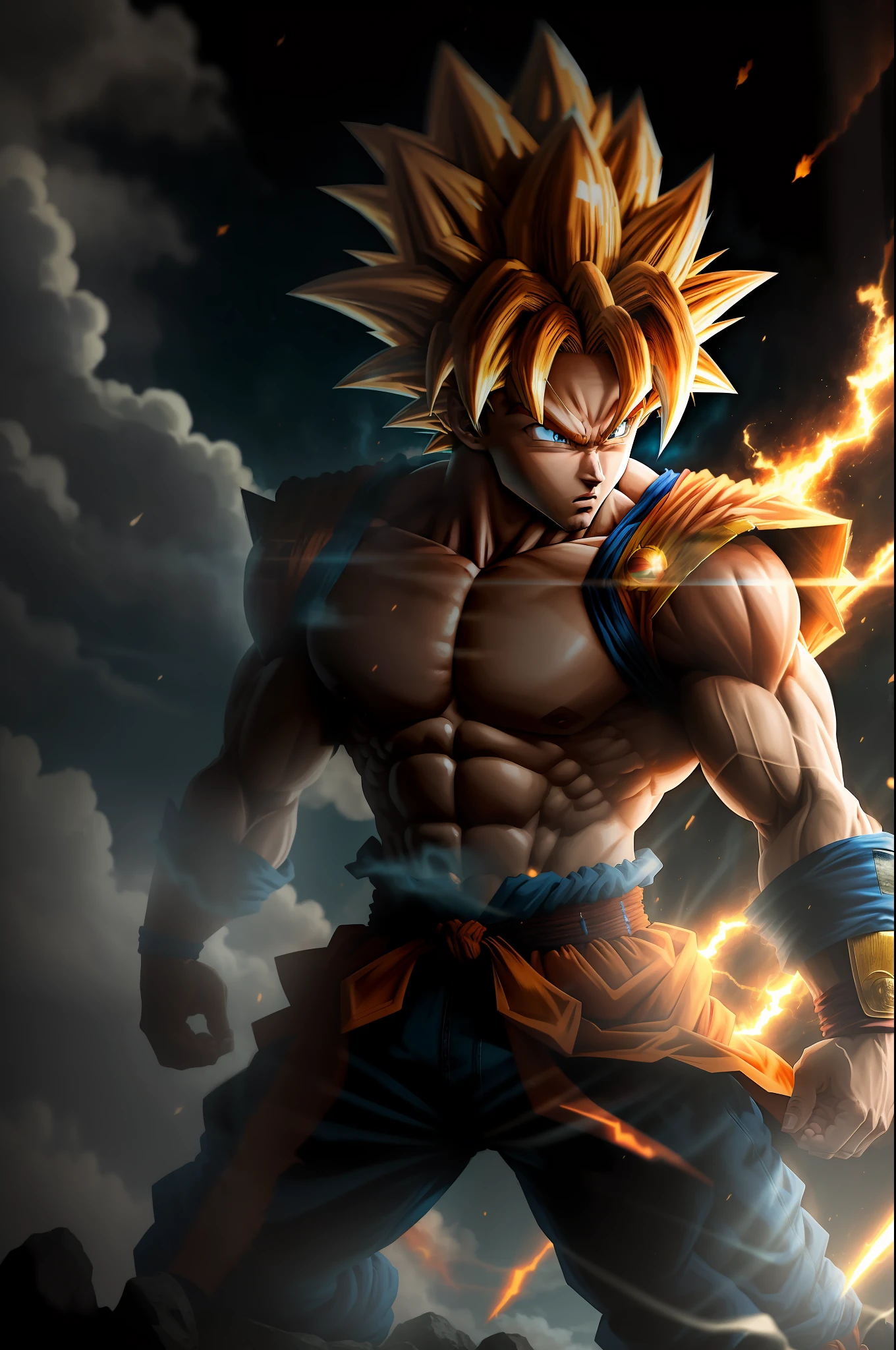 Masterpiece, best quality, Goku, Super Saiyan, light blue hair