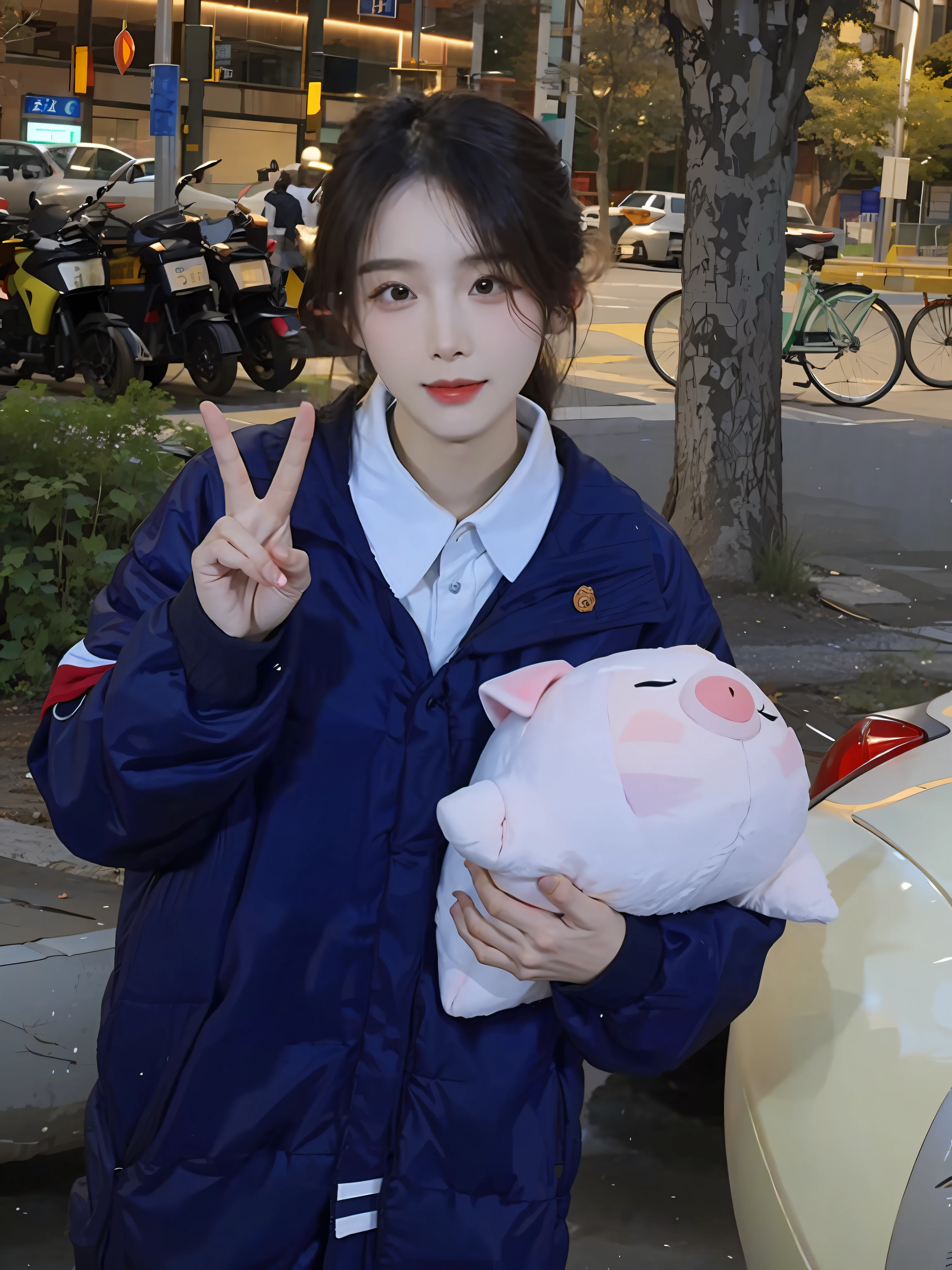there is a woman holding a piggy in her hands, cai xukun, yanjun chengt, wenfei ye, xintong chen, 19-year-old girl, trending at cgstation, kanliu666, xision wu, jinyiwei, sha xi, yan, wenjun lin, inspired by Zou Yigui