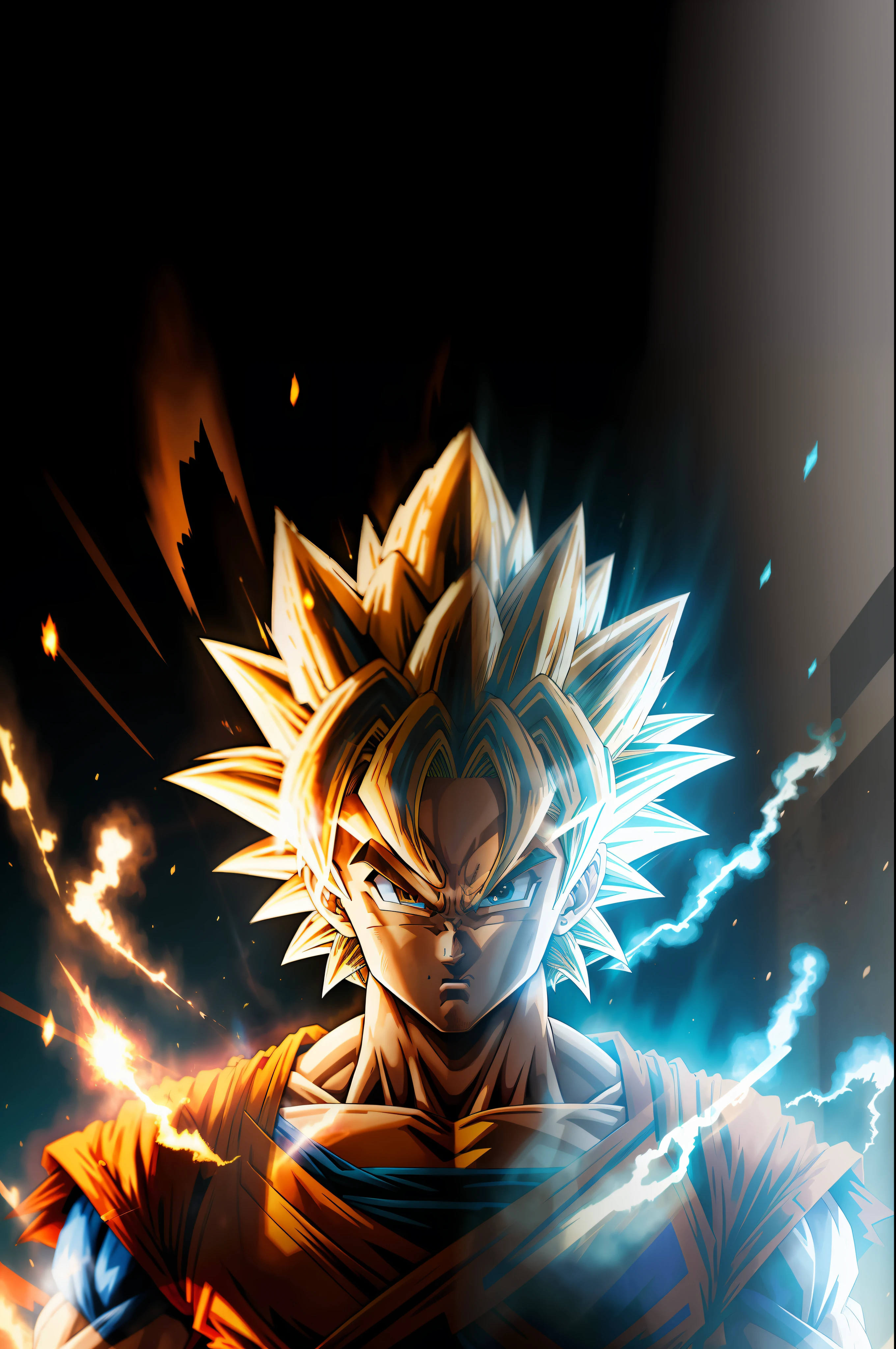 Masterpiece, best quality, Goku, Super Saiyan, light blue hair