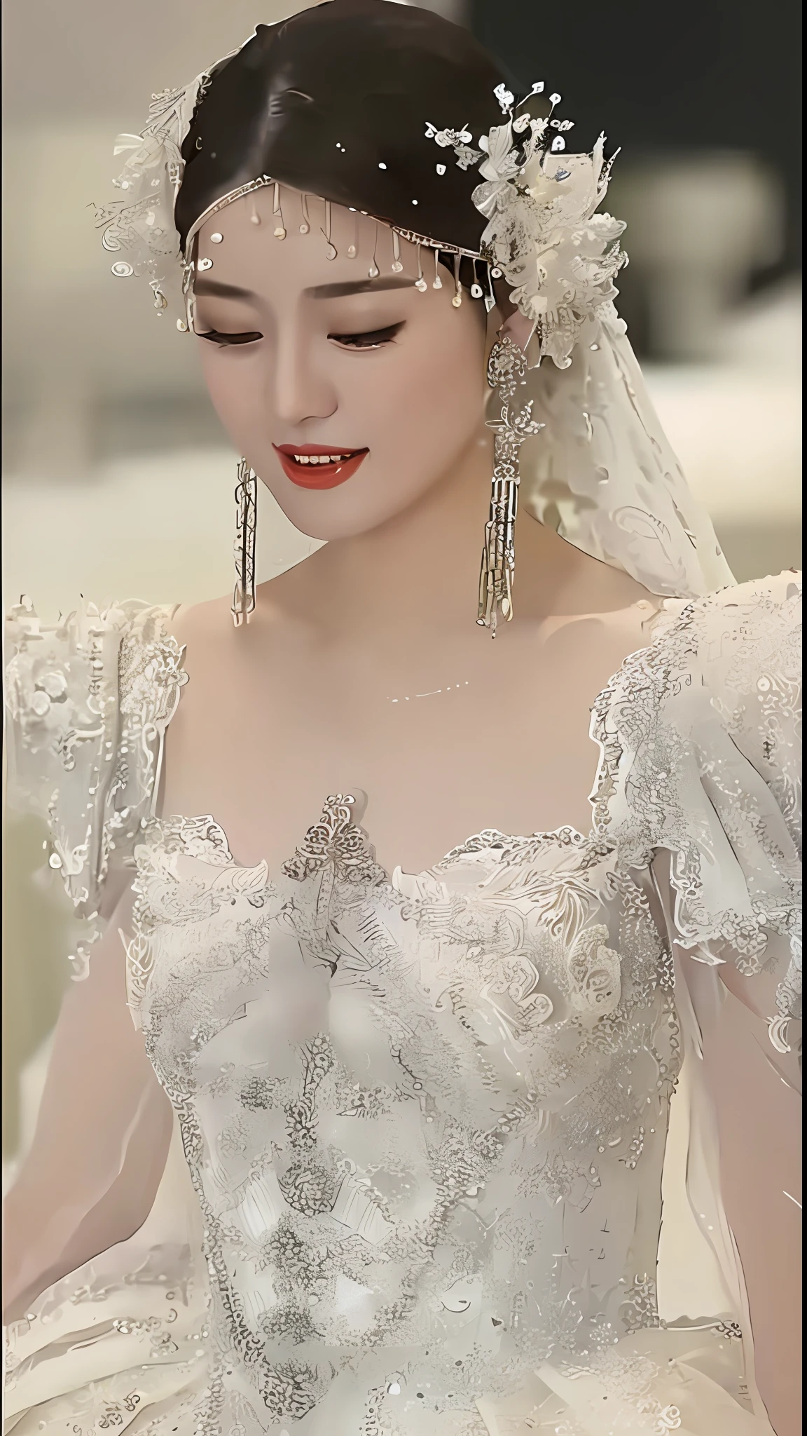 A close-up of a woman in a wedding dress with a veil, beautiful and elegant, Ruan Jia is beautiful! , ((Beautiful Fantasy Queen)), inspired by Shen Shizhen, Cai Xukun, very charming and beautiful, intricate and elegant, gorgeous and beautiful, inspired by Huang Ji, exquisite and beautiful, inspired by the beauty in white Zhang Yin, live-action effects, HD details