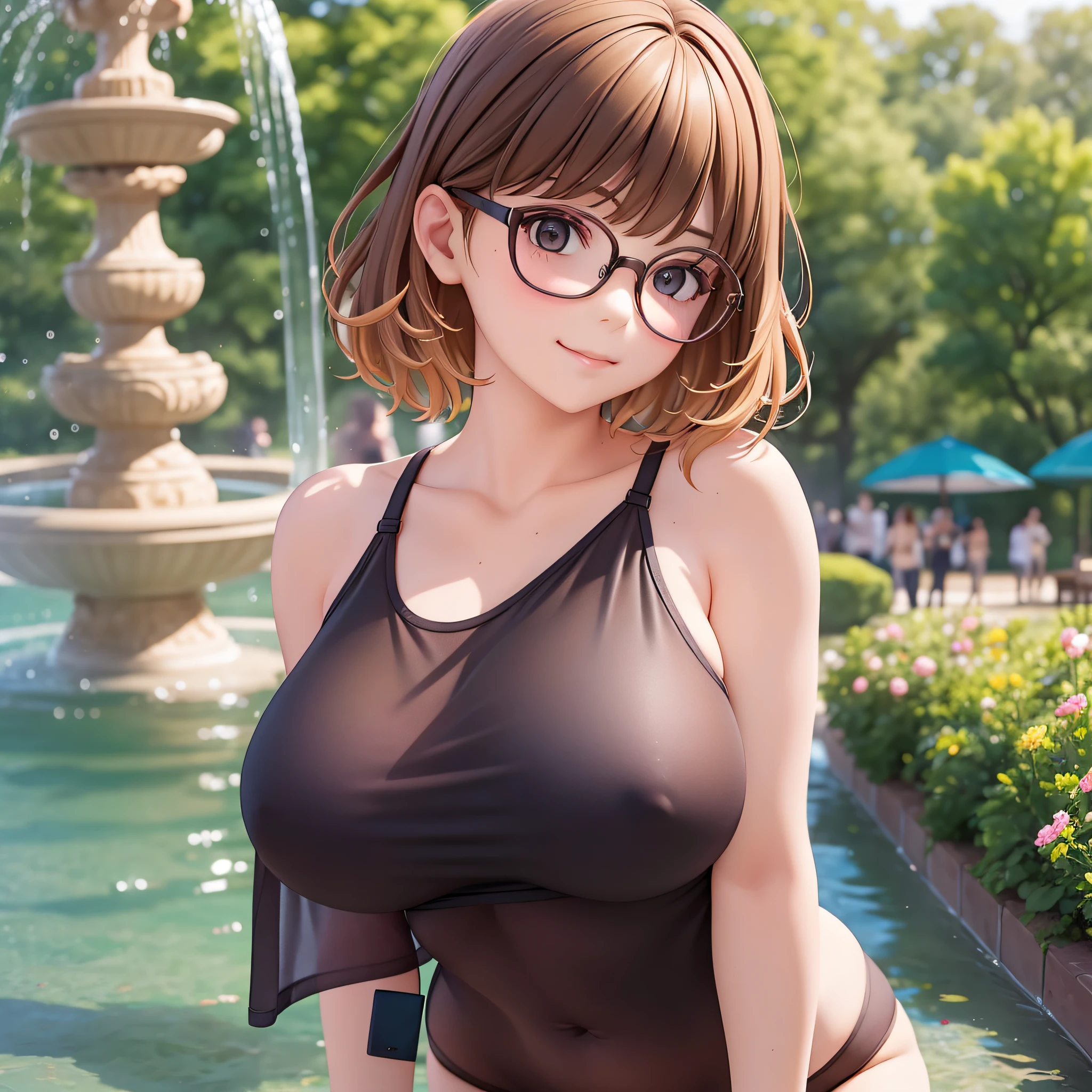 Clear. A daytime park with many children. Emily waved her right hand and smiled broadly, a 13-year-old French girl. At the fountain in the park, I lay on the floor, sticking out my buttocks and spreading my crotch wide. Height 150 cm. Wavy short-cut hair mixed with brown and blonde, straight bangs, the beauty of glasses, big breasts and sticking out of the bra, I like the camisole. I like brown frame glasses. Today I was wearing obscene thin silk lace black underwear (no fabric to hide most of my breasts and pubic area).