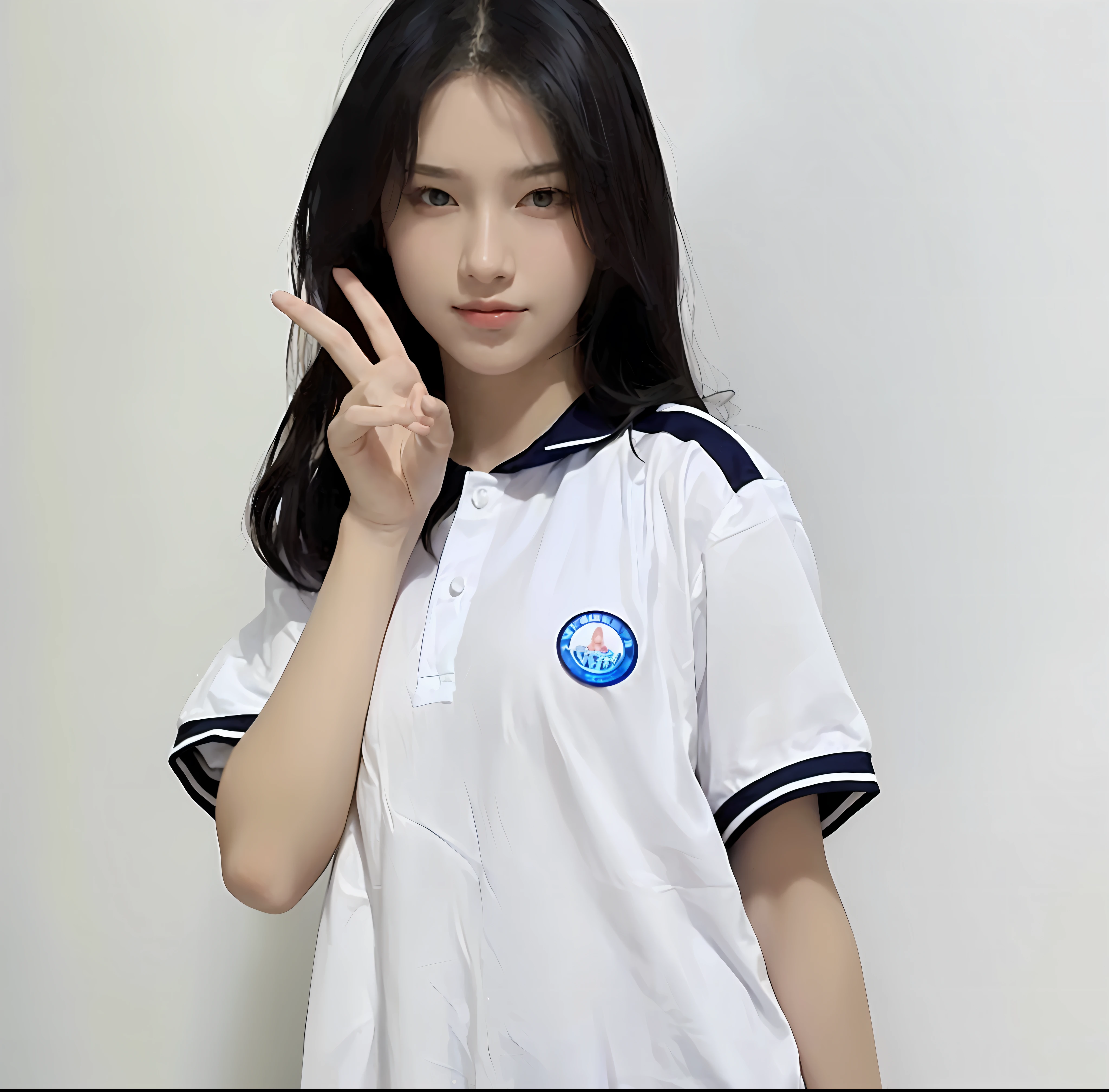 realistic, high resolution, 1 girl, white hair, korean, blue eyes, white shirt, tight black shorts, thin thighs, super high resolution, super realistic, very detailed, golden ratio