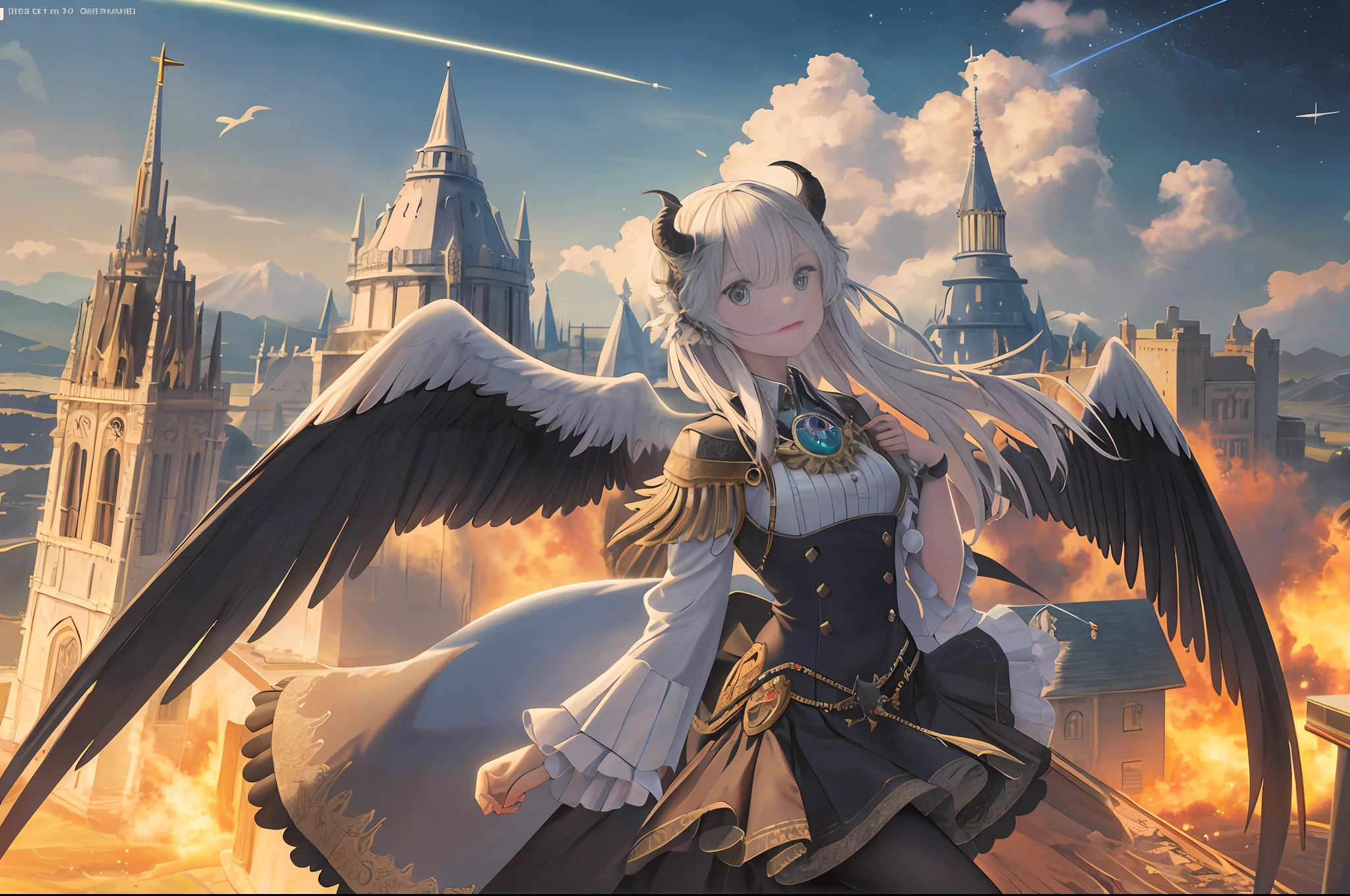 Best Quality, Best Quality, Masterpiece, Fast Bird, Space Time Gap, Space Travel, Crater, Gamma Rays, Demon Lord, Woman, Evil Castle, Steel Machine, Beauty, Big Wings, Symmetry, Mandala, White Devil