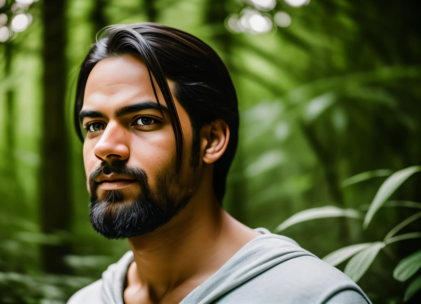 masterpiece, man walking through the jungle at night among fireflies, (high detail: 1 1), rough face, natural skin, high quality, nsfw, beautiful eyes, (detailed face and eyes), (face: 1 2), noise, extra, real photo, PSD, lamp film photography, sharp focus, contrast lighting, detailed skin, high resolution 8k, crazy detail, realistic, professional photography, 8k UHD,  SLR camera, soft lighting, high quality, grain film, Fujifilm XT3