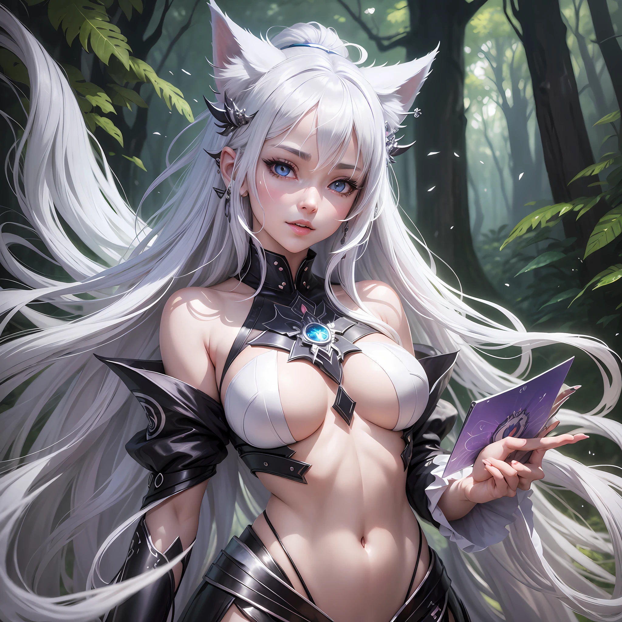 realistic, photo realism, anime girl with long white hair and silver outfit posing, standing in a forest,  art of silverfox, white cat girl, white haired deity, white - haired fox, extremely detailed artgerm, advanced digital anime art, fanart best artstation, anime goddess, ahegao, white fox anime, detailed digital anime art, anime arts, anime fantasy artwork, holo is a wolf girl, art of silverfox, trending on artstation pixiv, extremely detailed artgerm, beautiful anime catgirl, white cat girl, very beautiful anime cat girl, fanart best artstation, 8k high quality detailed art, attractive cat girl, white - haired fox, guweiz on artstation pixiv, white haired deity, 8k high quality detailed art, anime goddess, beautiful alluring anime woman, [ 8 k digital art ]!!, gothic maiden anime girl, beautiful cyborg angel girl, (1girl:1.3), solo, __body-parts__,full body portrait, amazing beauty,, dynamic pose, delicate face, vibrant eyes, (from the front), silver hair, streaked hair, very long hair, expressive hair, multicolored eyes, aqua eyes, purple eyes, animal ears, fox ears, pointy ears, heart earrings, earrings, wolf ears, light smile, shy, blush, parted lips, licking lips, heavy breathing, naughty face, naughty, sparkle, god rays, super detail, high quality, anatomically correct, textured skin, best quality,full body portrait,silver wolf,seen from below,resolution 4098x2160, 8k --auto --s2