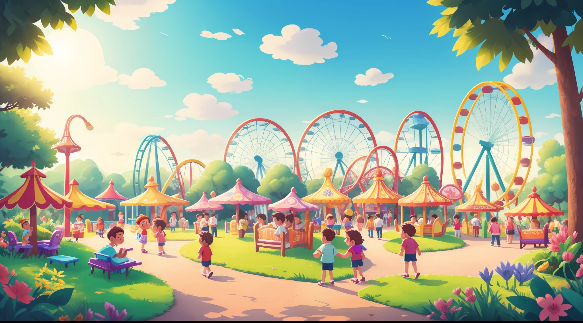 a landscape of an amusement park