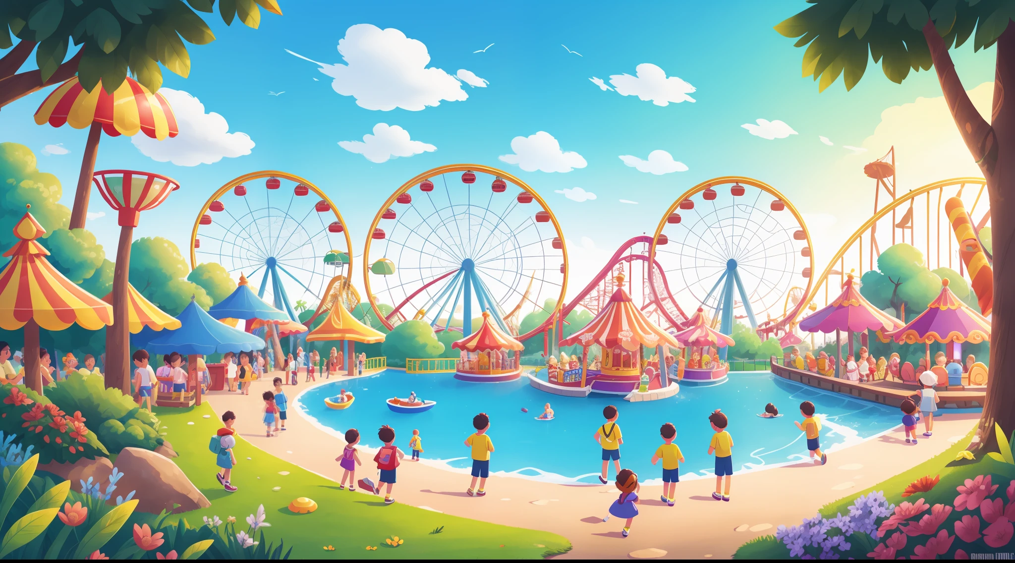 a landscape of an amusement park