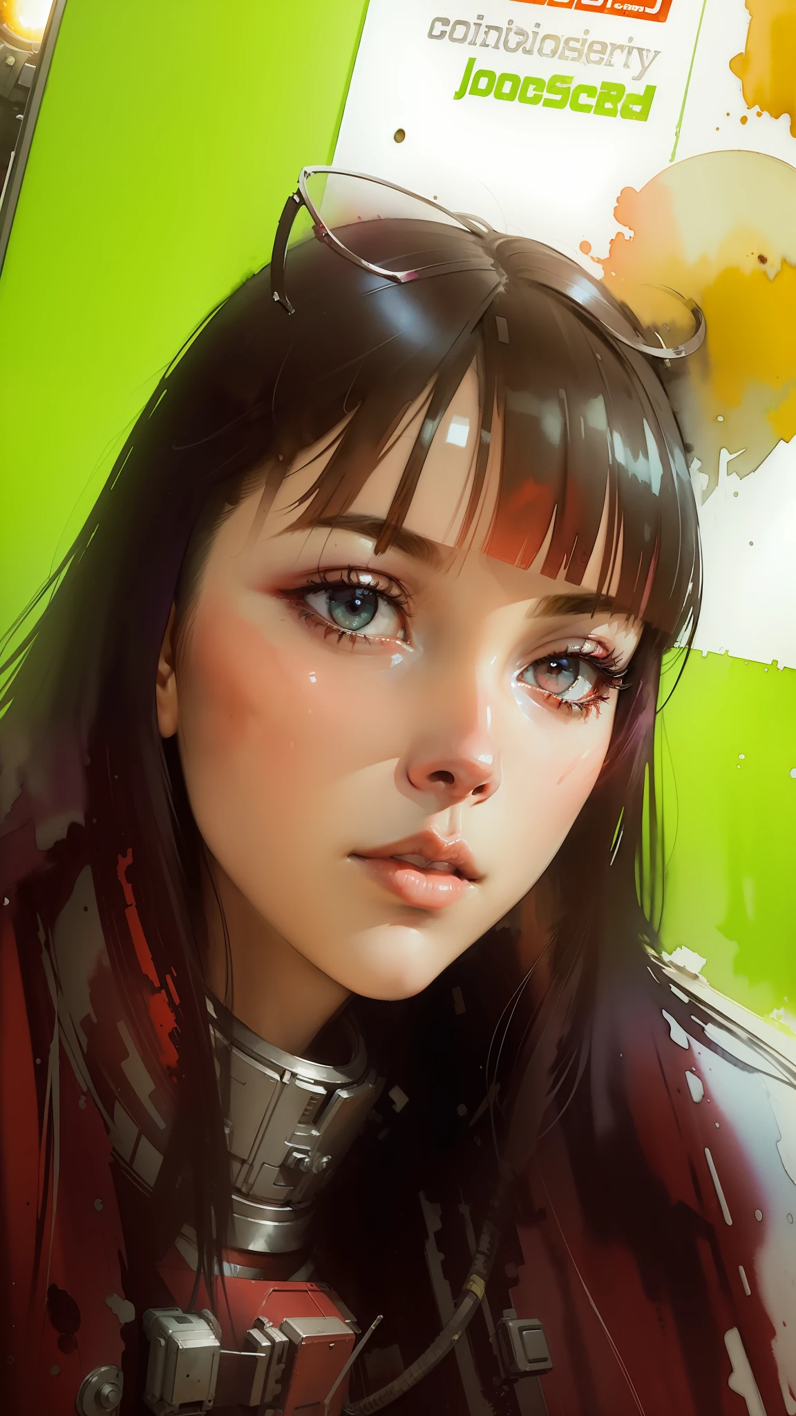 (masterpiece, top quality, best quality, extreme detailed, highest detailed, official art, beautiful and aesthetic:1.2), colorful, cowboy shot, beautiful face, solo, perfect body, 1girl, in space, spacecraft, spacesuit, sun rays, indoors, (wires and cables:1.1), (science fiction:1.2), porthole, illuminator, stars,fantasy, high contrast, ink strokes, explosions, over exposure, purple and red tone impression , abstract, ((watercolor painting by John Berkey and Jeremy Mann )) brush strokes, negative space,