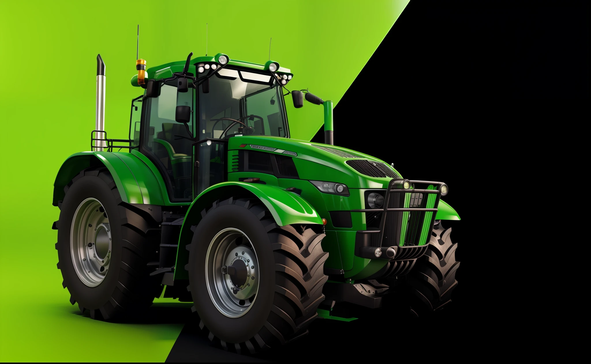 Green background, tractor close-up, futuristic tractor, 3D rendering of Gemma 9 8 5, ultra-detailed 3D rendering, ultra-detailed 3D rendering, design in blender, 3D high octane rendering, semi-realistic rendering, digital rendering, rendering in C4D, best on Adobe Stock, 8k octane 3D rendering