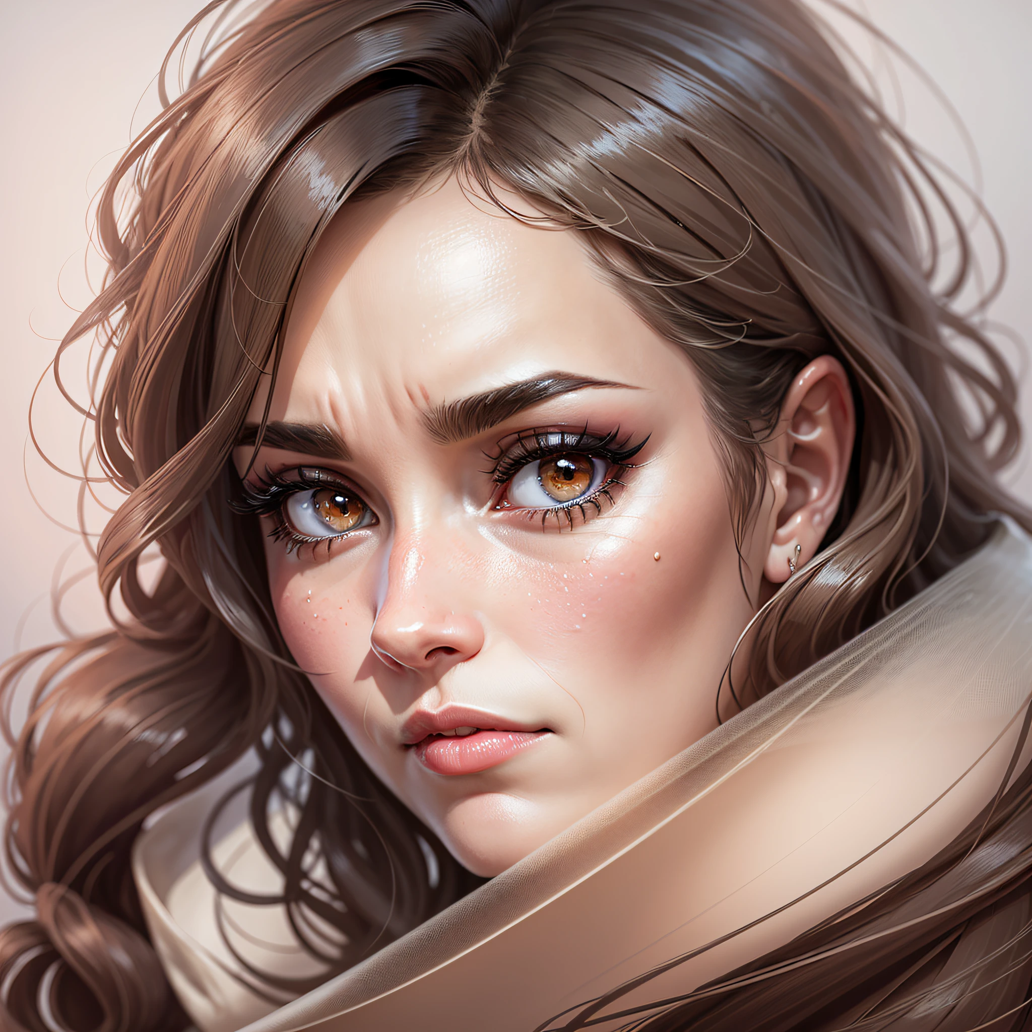 Create an image of a very beautiful middle-aged woman focusing on her face, and showing her eyelashes --auto --s2