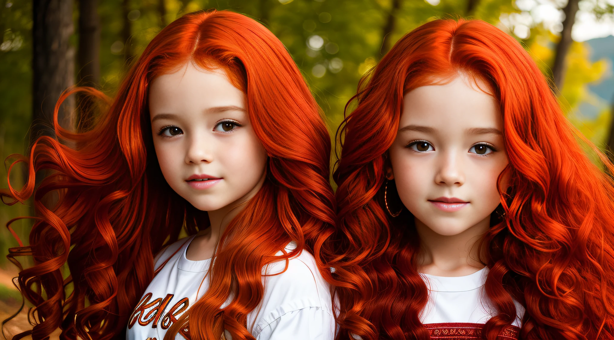 10 year old CHILD girl with red hair and jewelry posing for a photo, very long wavy fiery red hair, orange skin and long burning hair, long curly red hair, bright long red hair, long red hair stream, fiery red hair, big wavy red hair, red hair and attractive features, red curly hair, flowing orange hair, very long flowing red hair, flowing red hair