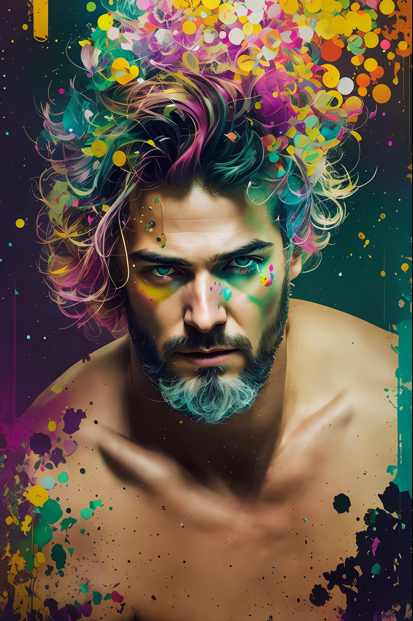 snthwve style nvinkpunk drunken beautiful man as delirium from sandman, (hallucinating colorful soap bubbles), by jeremy mann, by sandra chevrier, by dave mckean and richard avedon and maciej kuciara, punk rock, tank girl, high detailed, 4k, RTX