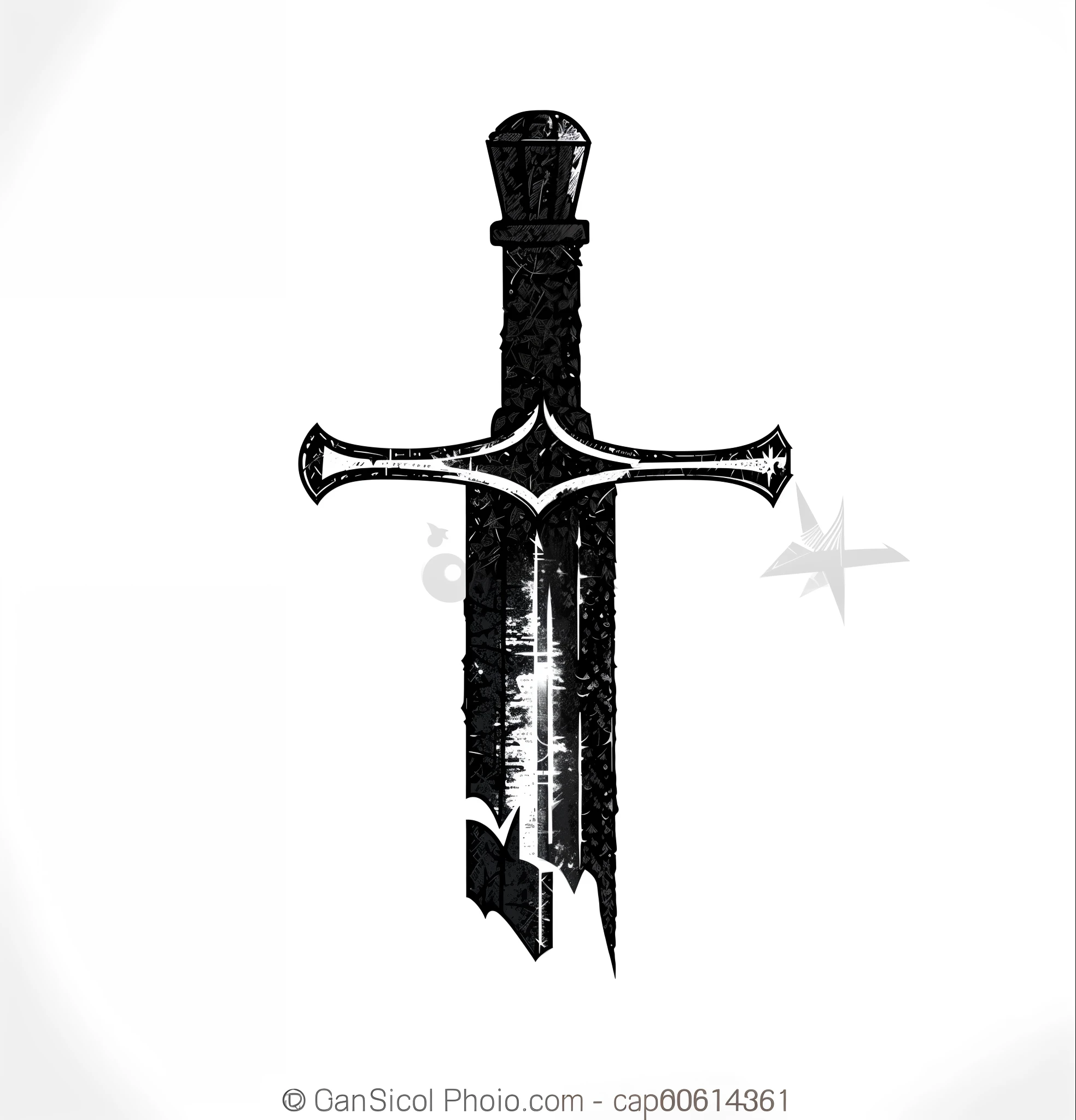 a drawing of a dagger, medieval sword, broken sword blade, drawn sword, medieval weapon, sword design, two-handed sword, vector, medieval sword, sharp vector sword, minimalist, medieval, sword, dagger, (inktober), ink artwork, simple drawing, predominantly white, a spruce tree in a winter landscape, T-shirt design, rzminjourney, vector art