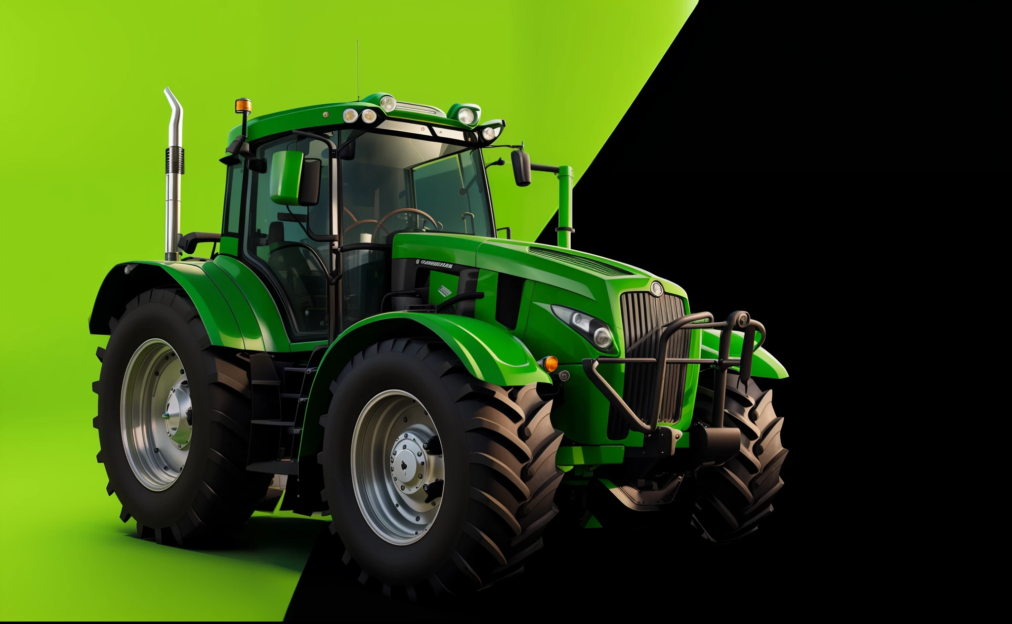 Green background, tractor close-up, futuristic tractor, 3D rendering of Gemma 9 8 5, ultra-detailed 3D rendering, ultra-detailed 3D rendering, design in blender, 3D high octane rendering, semi-realistic rendering, digital rendering, rendering in C4D, best on Adobe Stock, 8k octane 3D rendering