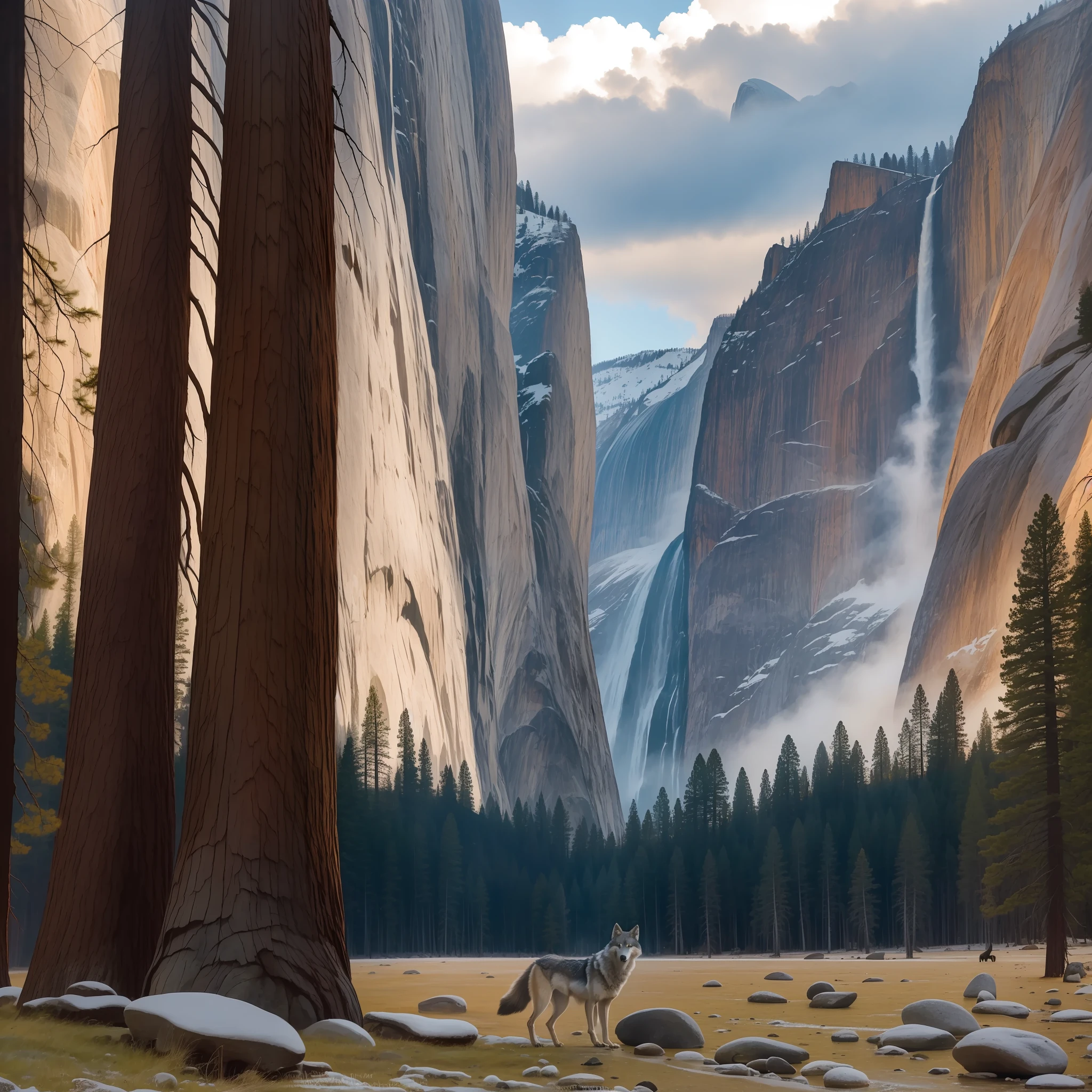 A wolf in Yosemite National Park, chilly nature documentary film photography