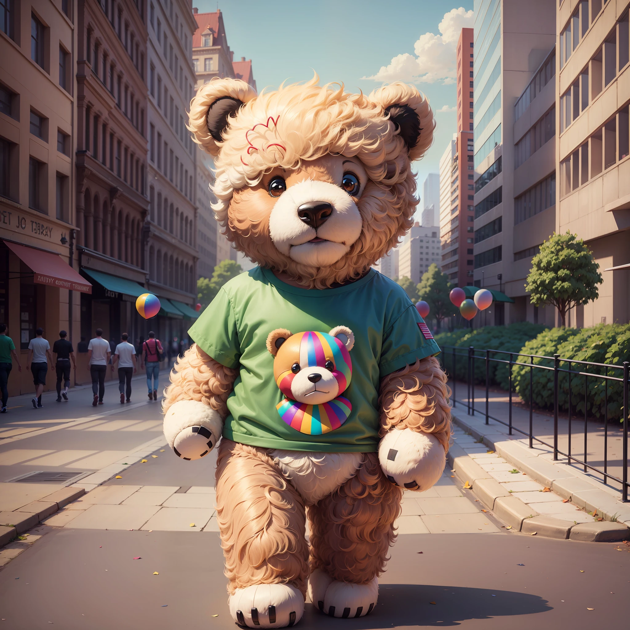 Make art of a teddy bear from the design of the teddy bears wearing an LGBT T-shirt and that he is walking in the park --auto --s2