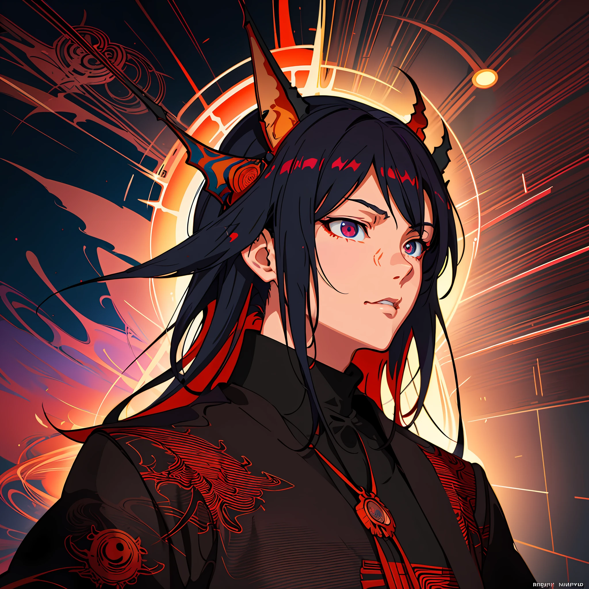 a close up of a person with a red light in the background, dreamy psychedelic anime, official fanart, digital anime illustration, ufotable art style, shigenori soejima illustration, demon slayer rui fanart, official artwork, inspired by Yuumei, ( ( ( ( ( dan mumford ) ) ) ) ), kilian eng vibrant colors, by Android Jones