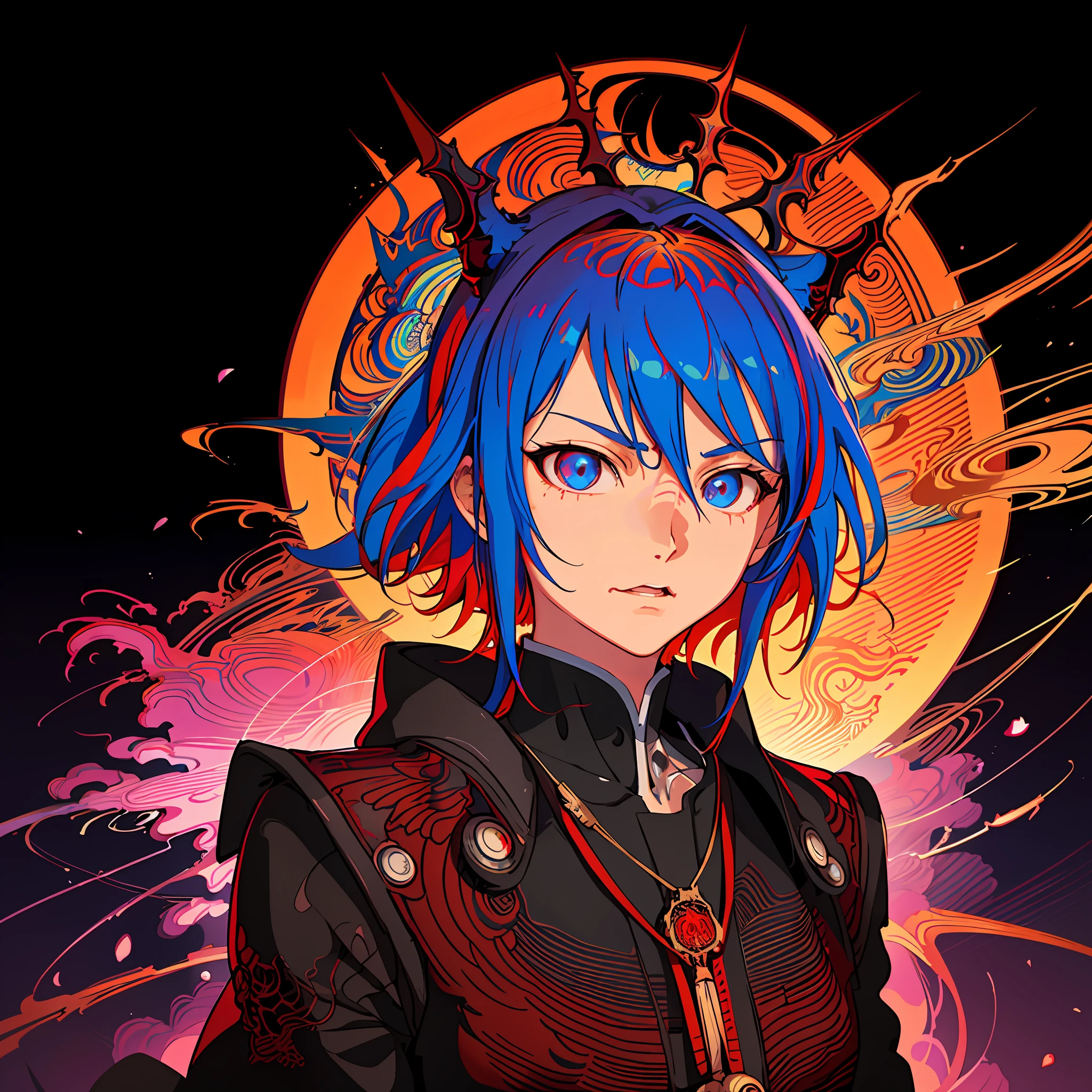 a close up of a person with a red light in the background, dreamy psychedelic anime, official fanart, digital anime illustration, ufotable art style, shigenori soejima illustration, demon slayer rui fanart, official artwork, inspired by Yuumei, ( ( ( ( ( dan mumford ) ) ) ) ), kilian eng vibrant colors, by Android Jones