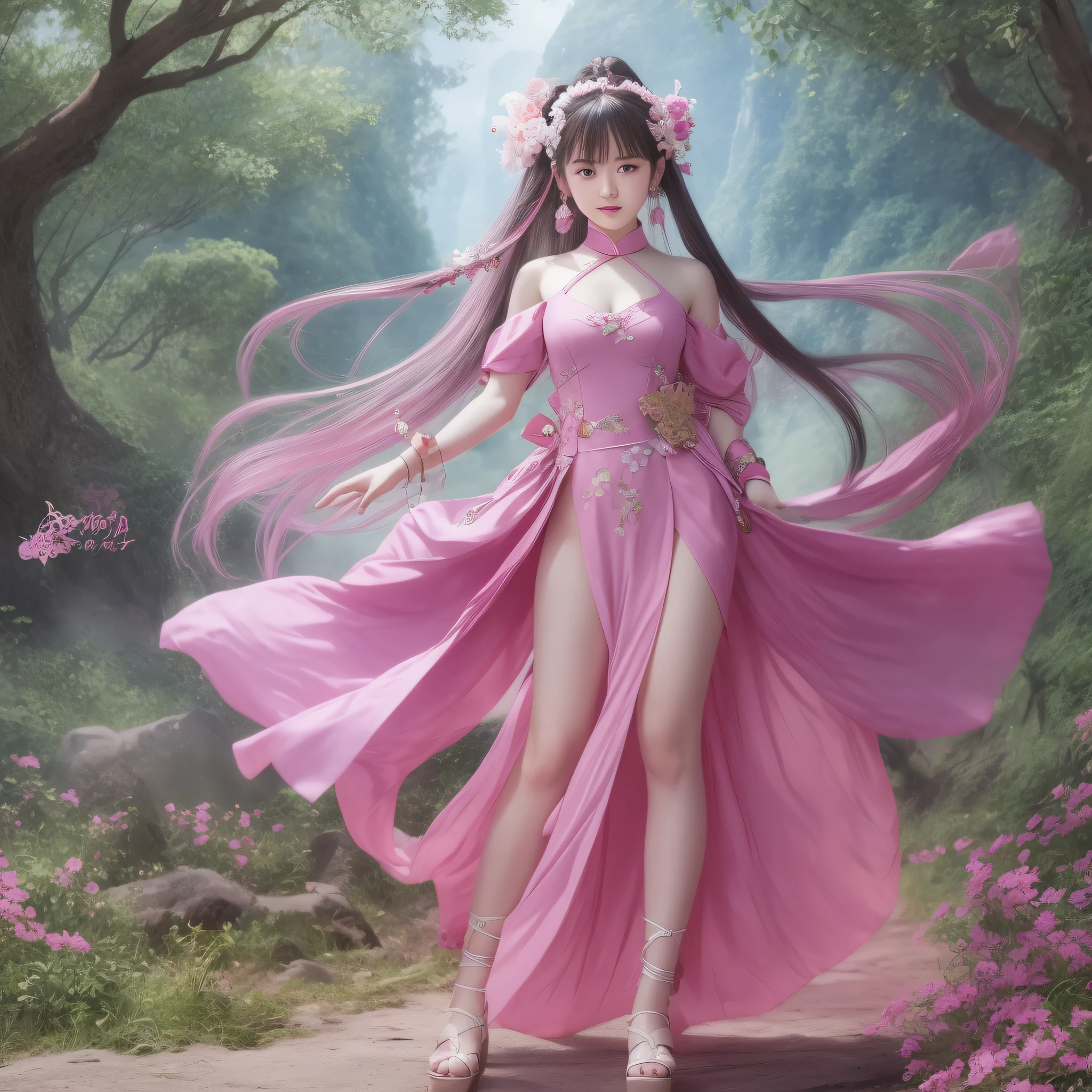 anime girl in a pink dress with a sword and a bow, a beautiful fantasy empress, by Yang J, by Qu Leilei, g liulian art style, bian lian, full body xianxia, by Leng Mei, by Fan Qi, sakimi chan, by Chen Lin, inspired by Du Qiong, anime fantasy illustration, a beautiful artwork illustration