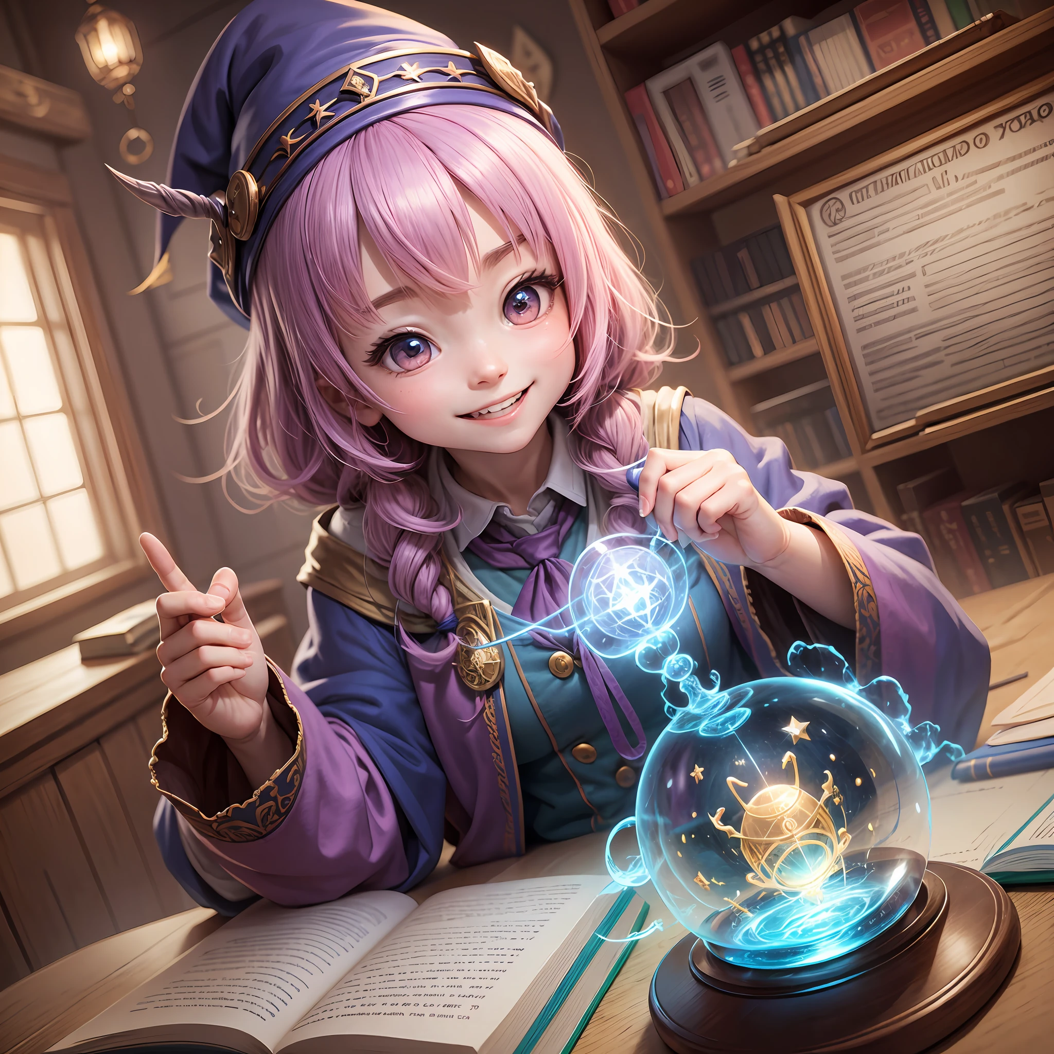 chibi, wizard, magic school, study, reward, fun, kind smile, unreasonable, light, brilliance, friend, satisfaction, best