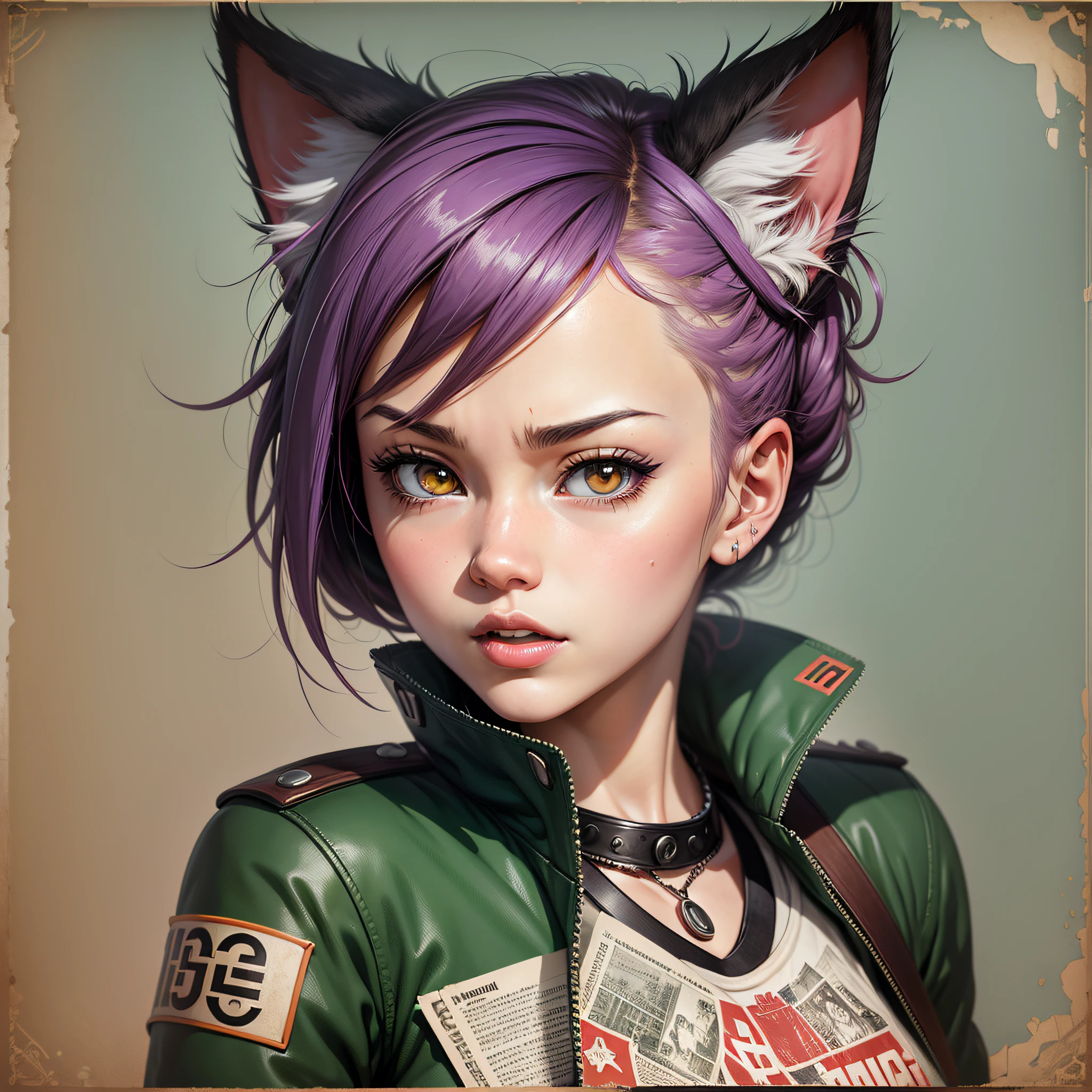 A highly detailed propaganda poster, watch anime, pop art, typography, vintage paper, rule of thirds, trend in artstation, written art/cats --punk girl --auto --s2
