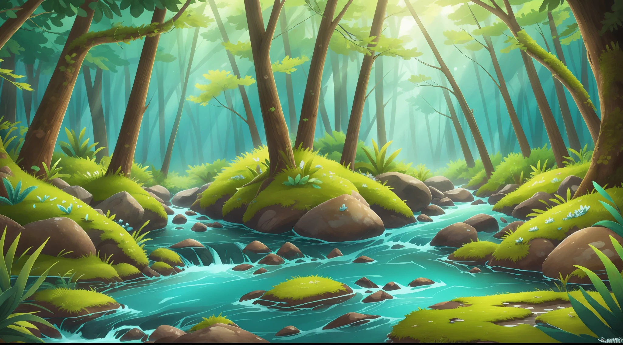 crystal clear waters of the creek that winds through the forest