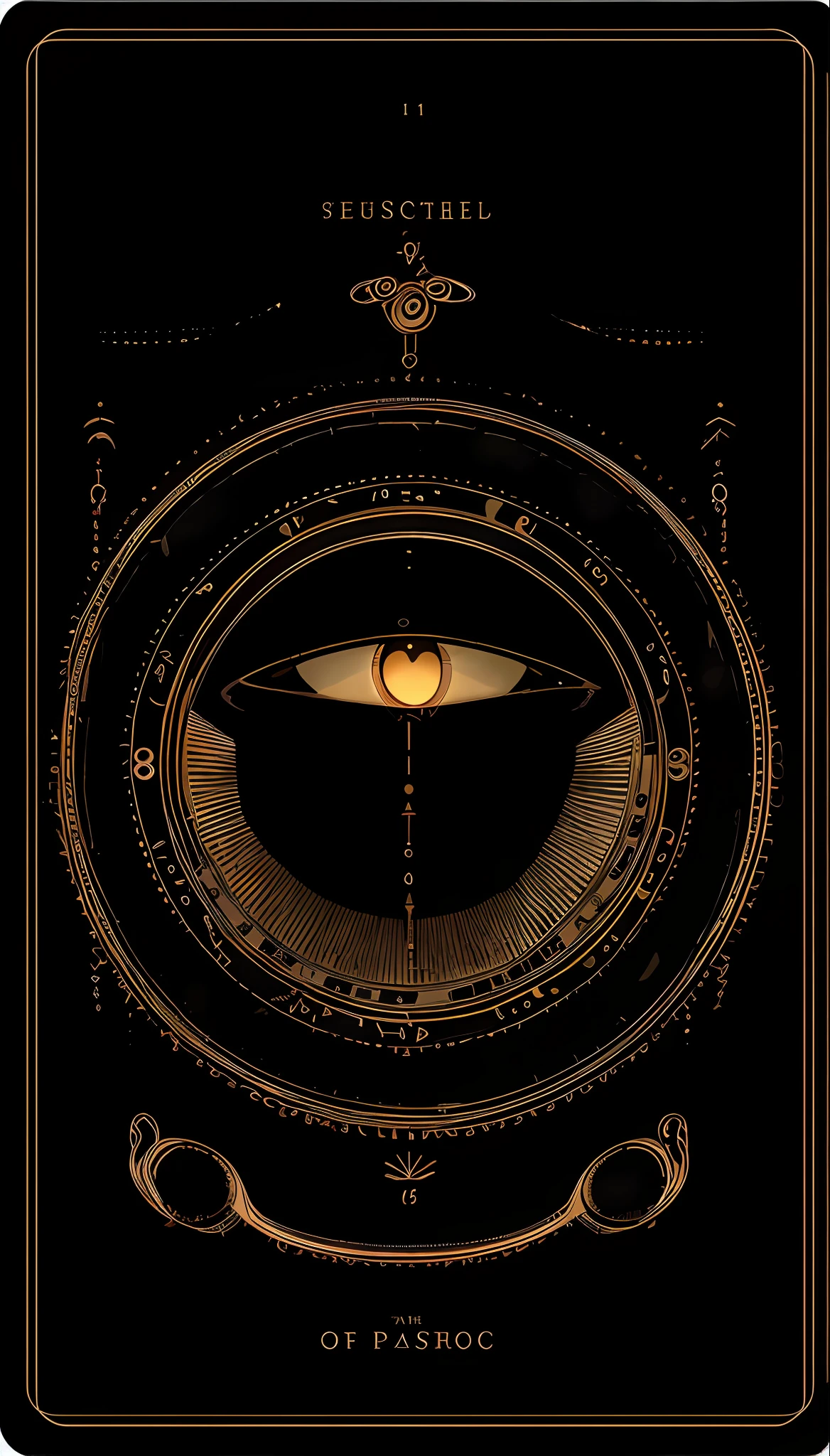 realistic, (best quality, masterpiece: 1.3), golden eye, the letter S and the letter L written one on top of the other inside the pupil, line, particles of light, without humans,