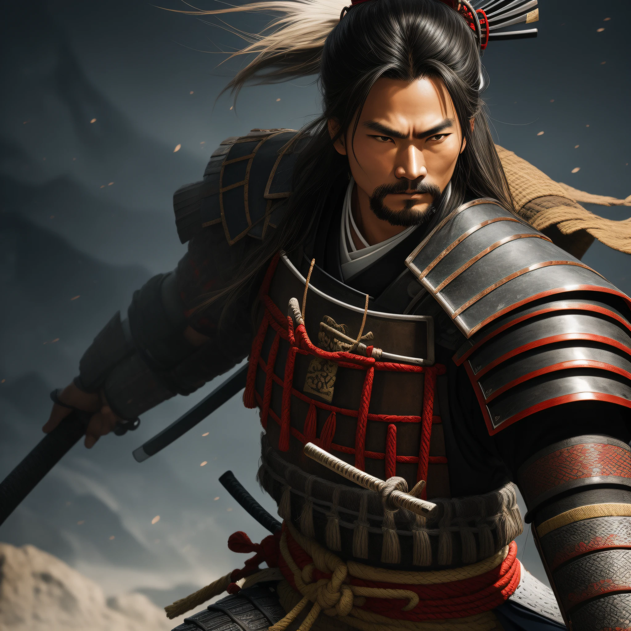 Close-up of one samurai