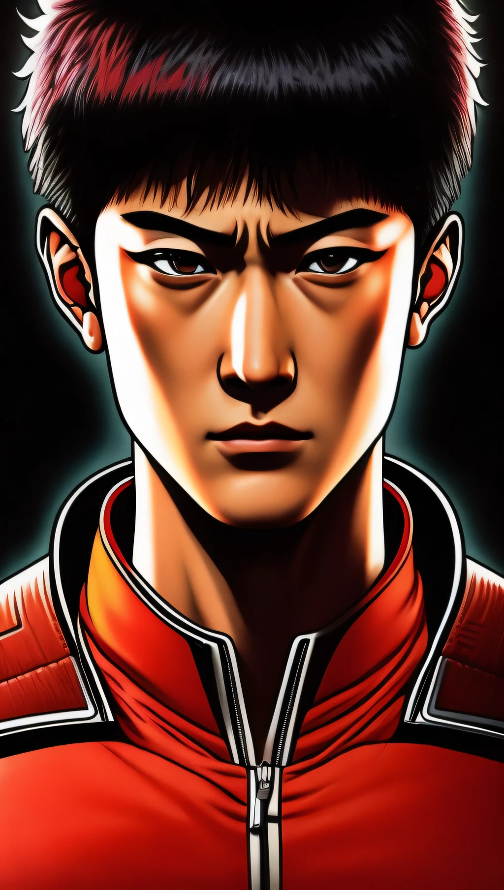 kaneda, akira:0.8, close-up, dark background:0.9)
