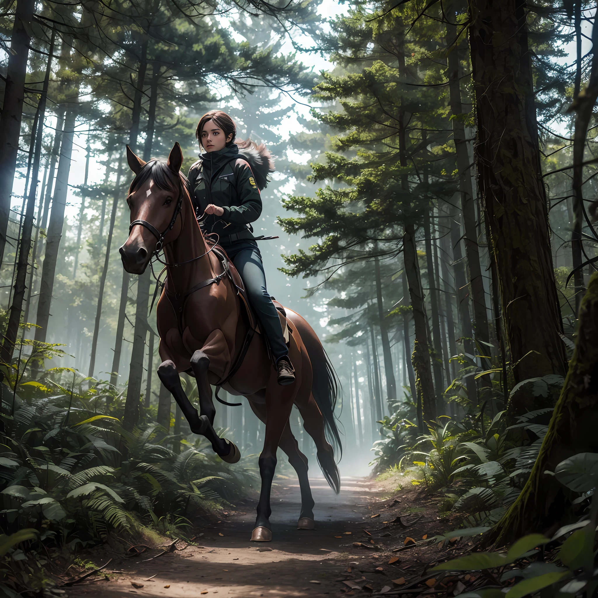 16 year old woman, running out of Forest, Cinema camera resolution, cinematic atmosphere, cinematic lighting hyper realistic super details,8k resolution,