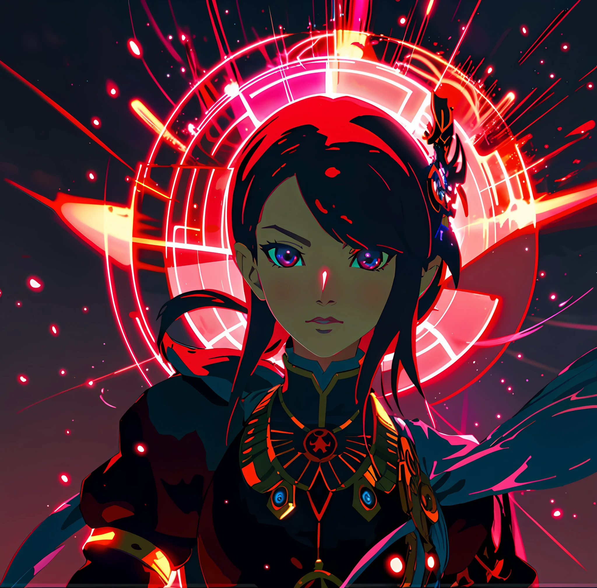 a closeup of a person with a red light in the background, dreamy psychedelic anime, digital anime illustration, ufotable art style, shigenori soejima illustration, fanart demon slayer rui, official art, inspired by Yuumei, ( ( dan mumford ) ), kilian eng vibrant colors, by Android Jones