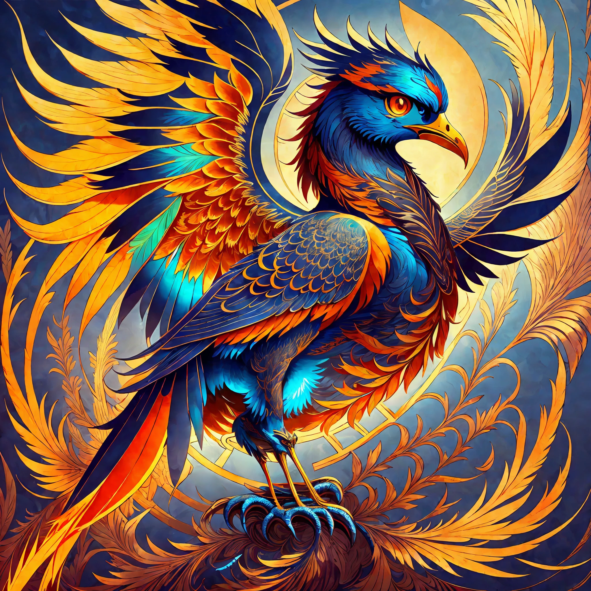 The logo is composed of a stylized phoenix in bright and vibrant colors, representing renewal and personal growth. The phoenix is depicted in an elegant, stylized shape, with broad wings and majestic tail. Its feathers are illustrated in shades of navy blue and gold, symbolizing the flame of rebirth.
Just below the phoenix is the name "Jean Dias" written in a modern and elegant font. The word "Jean" is positioned on the left, with bold lettering, while "Days" is on the right, in a thinner font. Both names are in a neutral color, such as black or dark gray, to ensure they stand out without taking the focus off the phoenix.
The combination of the phoenix symbol and the name "Jean Dias Human Development" conveys the idea of rebirth, overcoming and personal development. The phoenix, a legendary bird that is reborn from the ashes, symbolizes transformation and resilience. The name "Jean Dias Human Development" indicates the purpose of the brand, related to personal growth and support in human development. --auto --s2