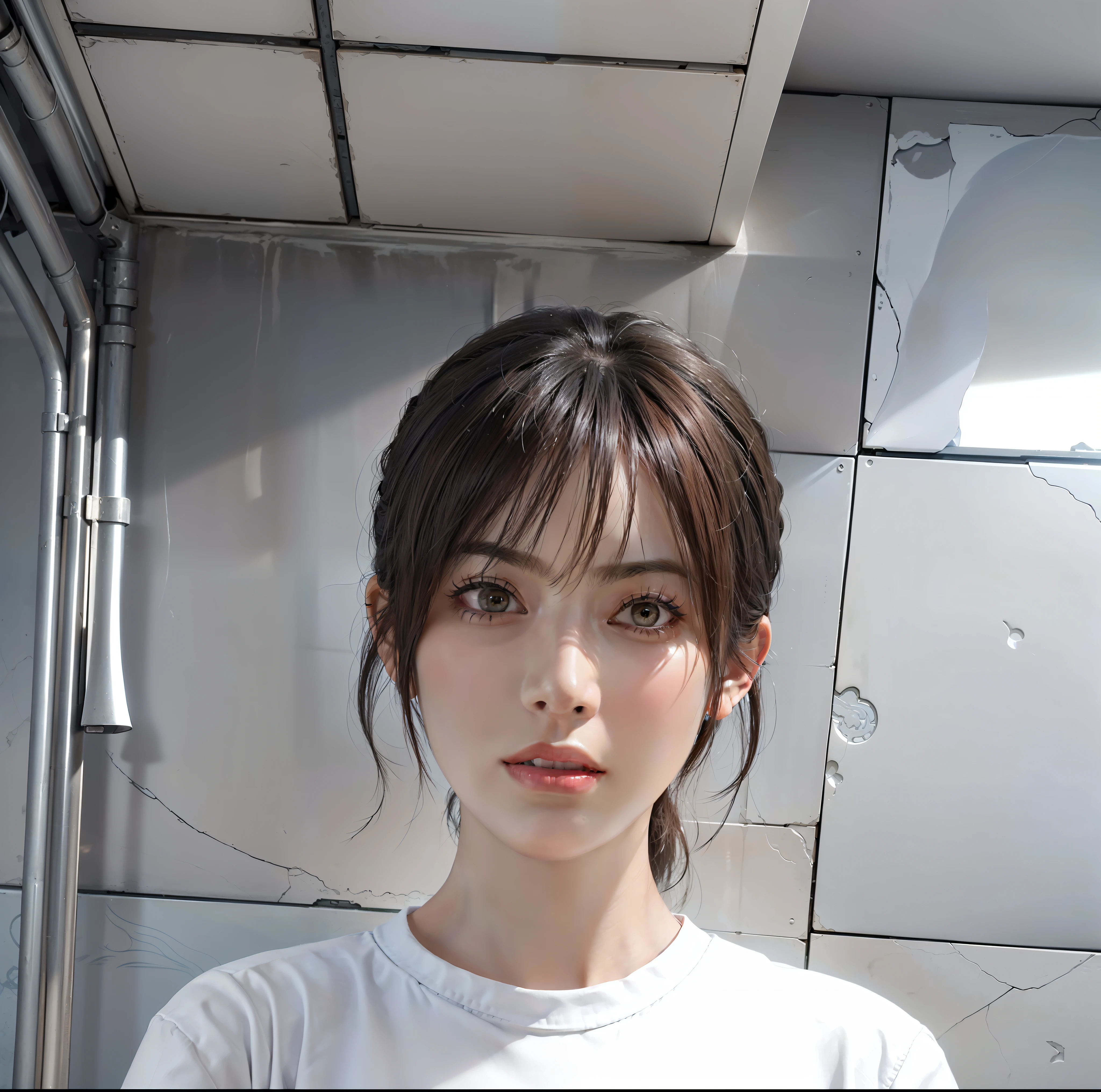Hyperrealist portrait of female by david hockney and alphonse mucha,fantasy art, photo realistic, dynamic lighting, artstation, poster, volumetric lighting, very detailed faces, 4 k, award winning,, 1girl, in the dark, deep shadow, low key,cowboy shot,(official clothing:1.4) ,long hair,white hair,