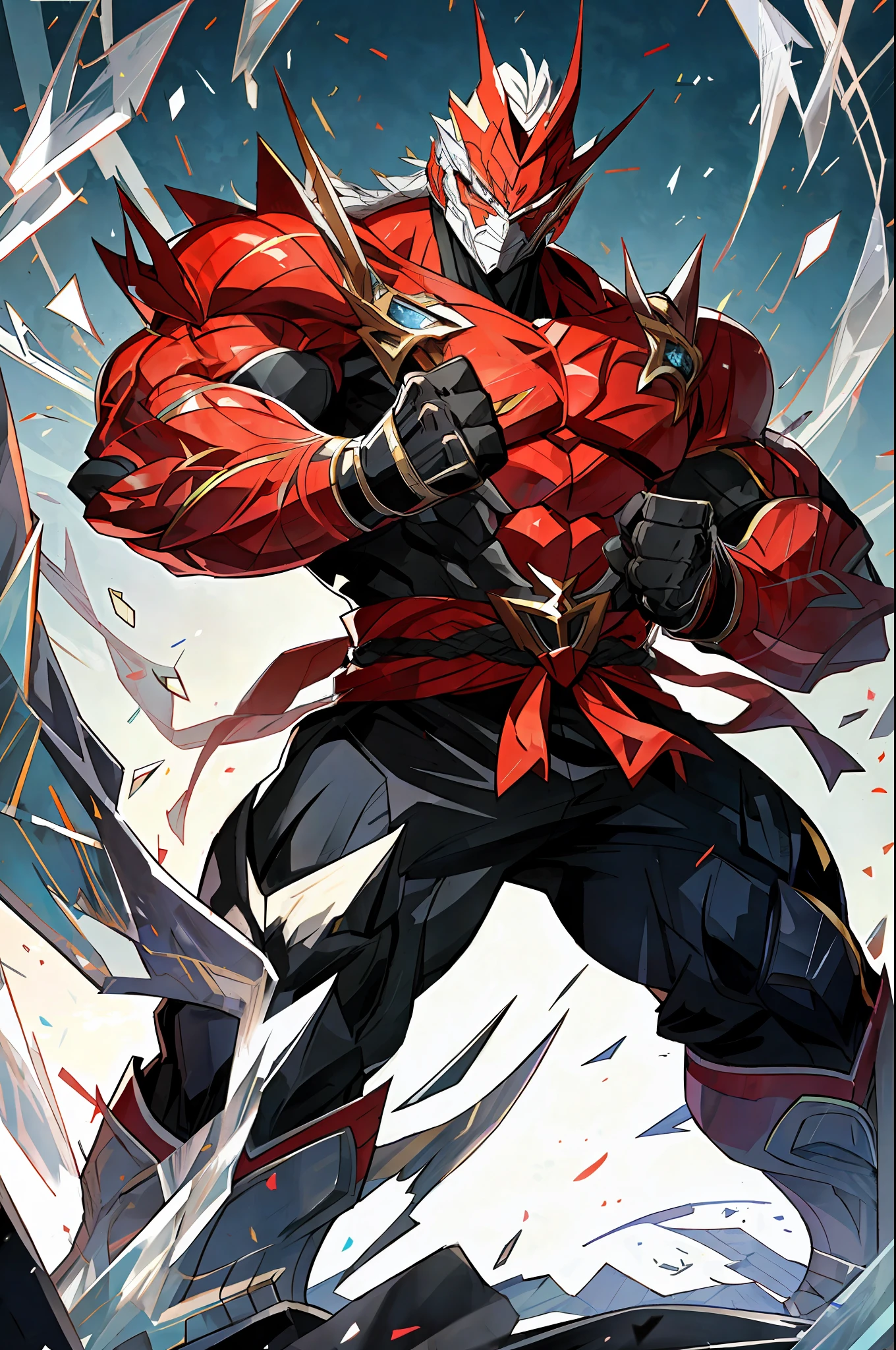 A Man (1man) muscular, anime villain, aggressive stance, Retro, shattered glass --niji 5